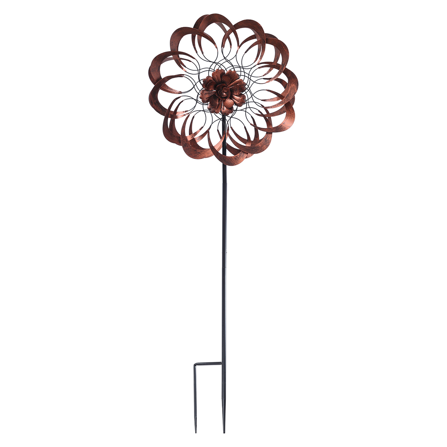 Doppel Windrad ANTIK - Gartendeko - Metall - Erdspieß - H: 1,80m - kupferfarben