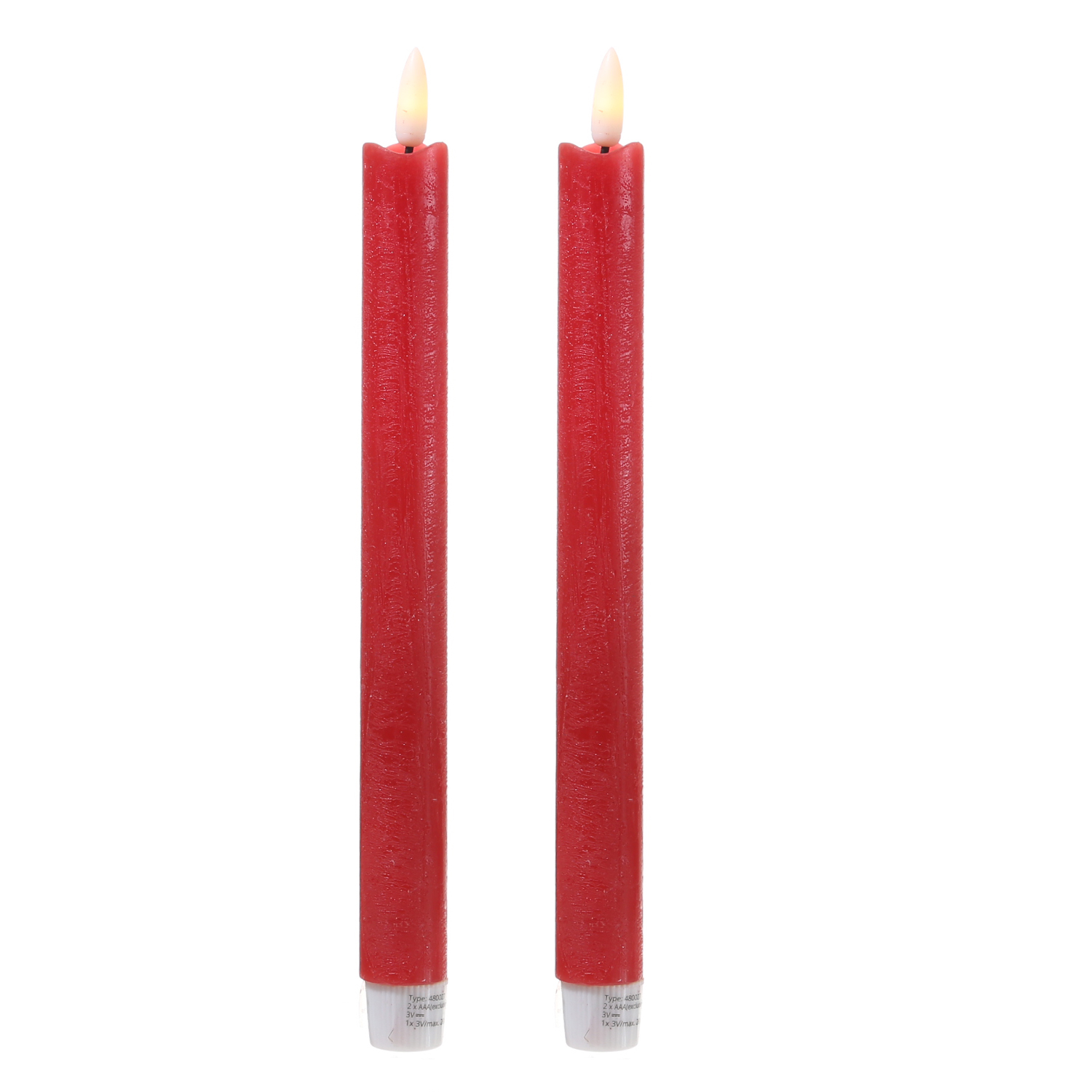 LED Stabkerzen Flamme - Echtwachs - flackernde warmweiße LED - H: 25cm - Timer - rot - 2er Set