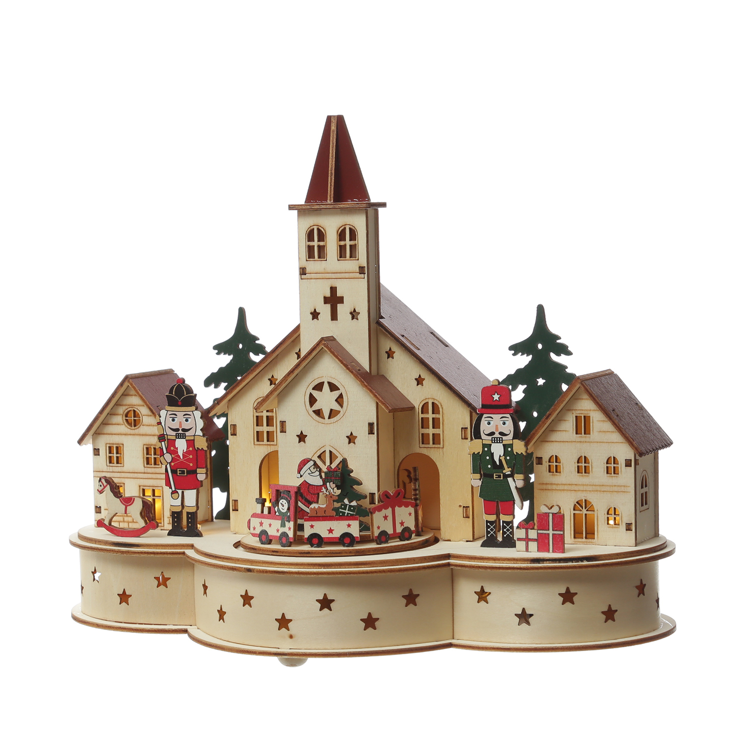 LED Weihnachtsdorf mit Musik und fahrendem Zug - beleuchtete Weihnachsszene - H: 24,5cm