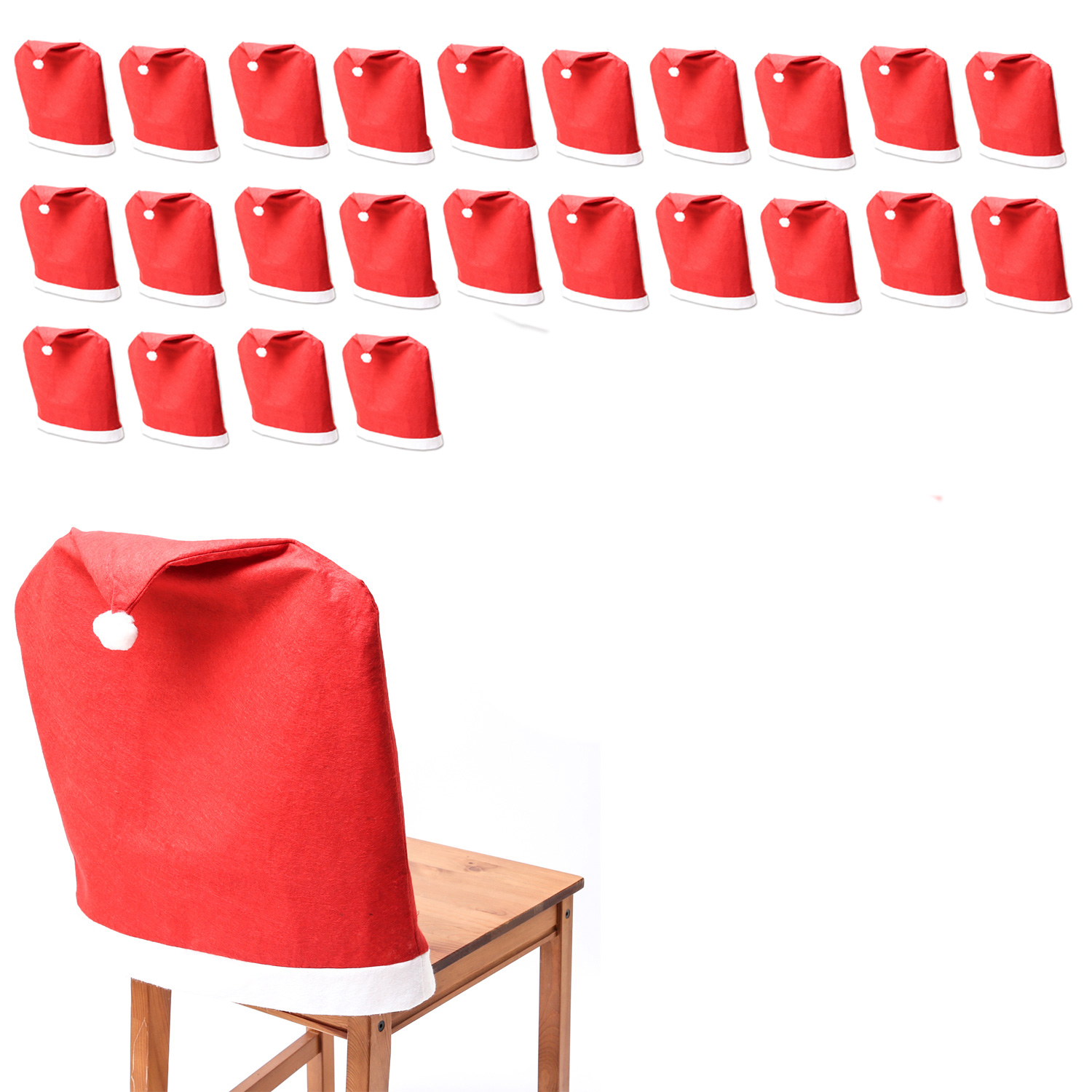Stuhlhussen SANTA 24 Stück - Stuhlbezug als Weihnachtsmütze - Filz - L: 50cm - H: 60cm - rot