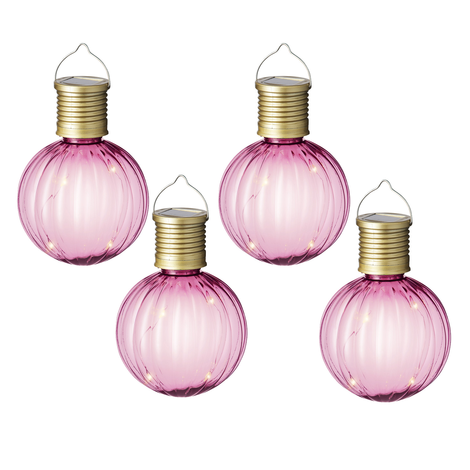 LED Solar Glühbirnen GLOW - Kugelleuchten - wamweiße LED - H: 11cm - Lichtsensor - pink - 4er Set