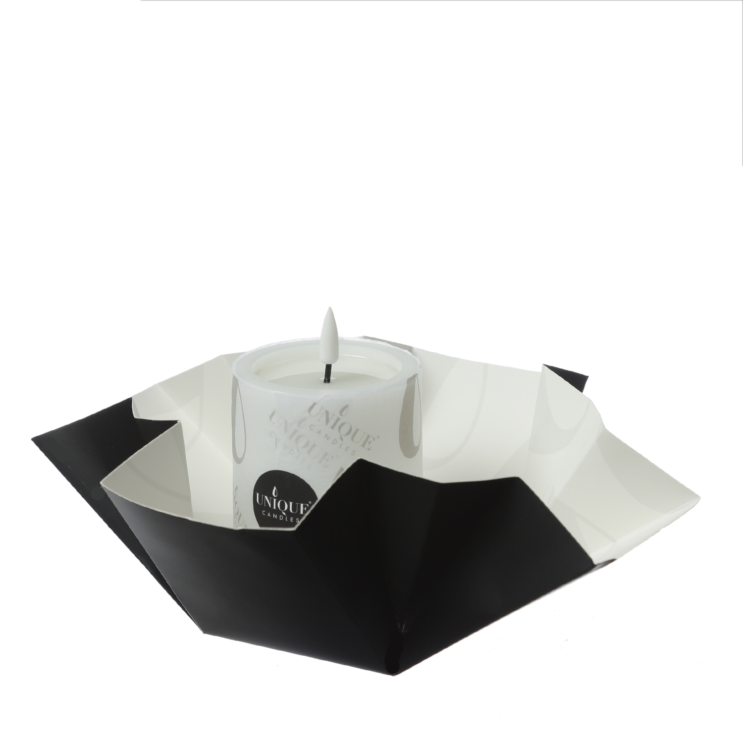 LED Kerze UNIQUE - Rustik-Optik - Echtwachs - H: 10cm - D: 7,5cm - bis zu 1500 Std. - weiß