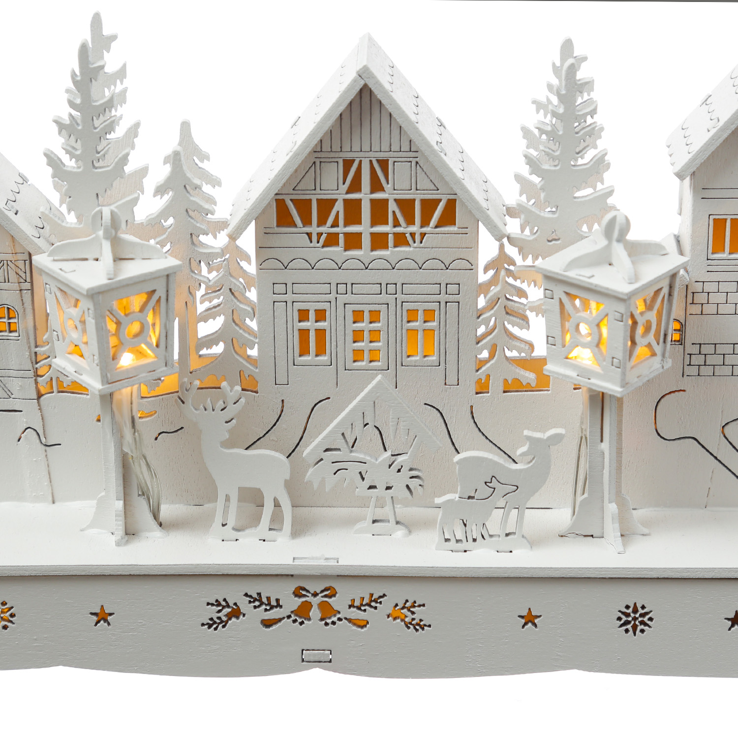 LED Holzdekoration Weihnachtsdorf - beleuchtete Winterlandschaft - L: 45cm - Timer - weiß