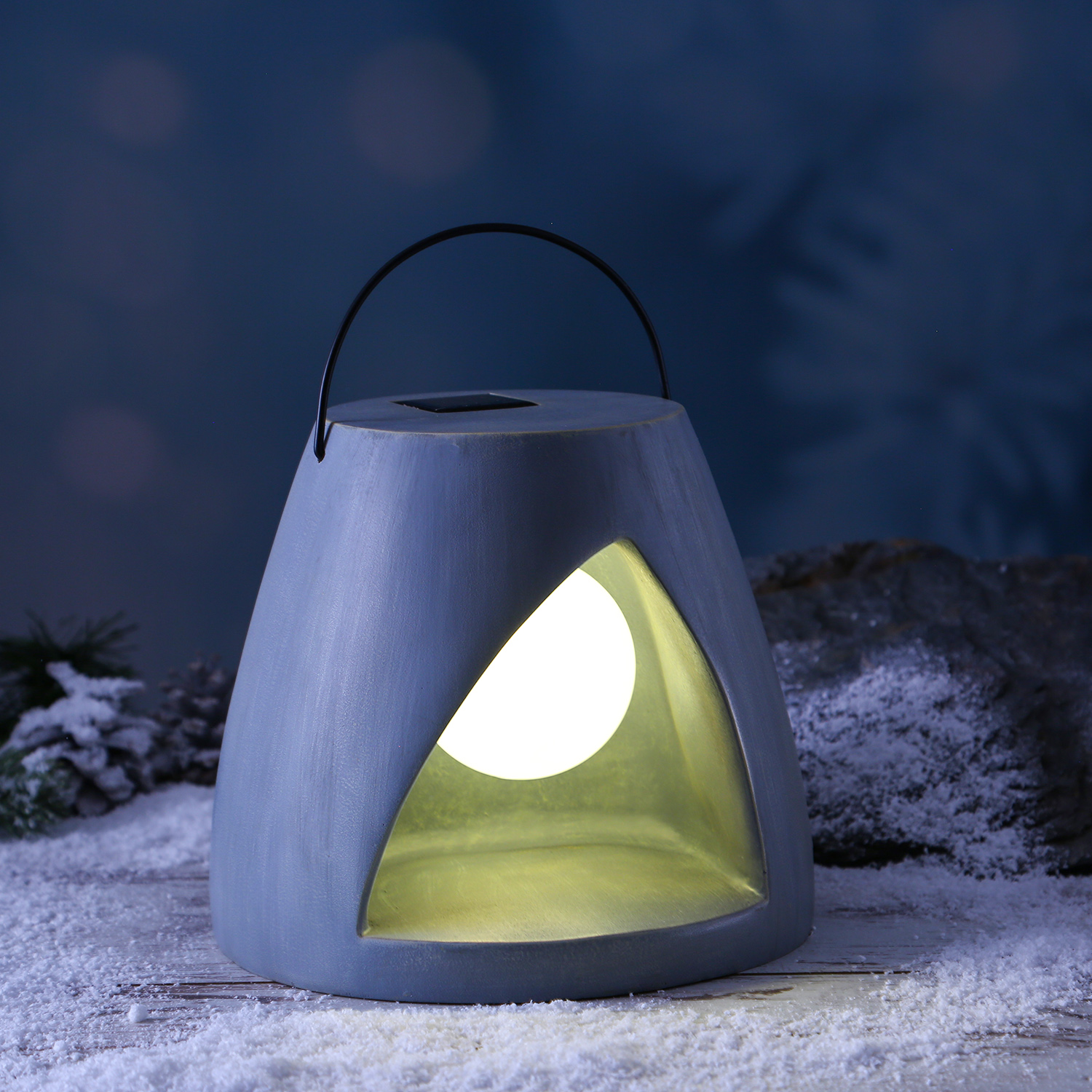 LED Solar Laterne - Kugellampe im Stein - Polyresin - 3 warmweiße LED - H: 19,5cm - grau
