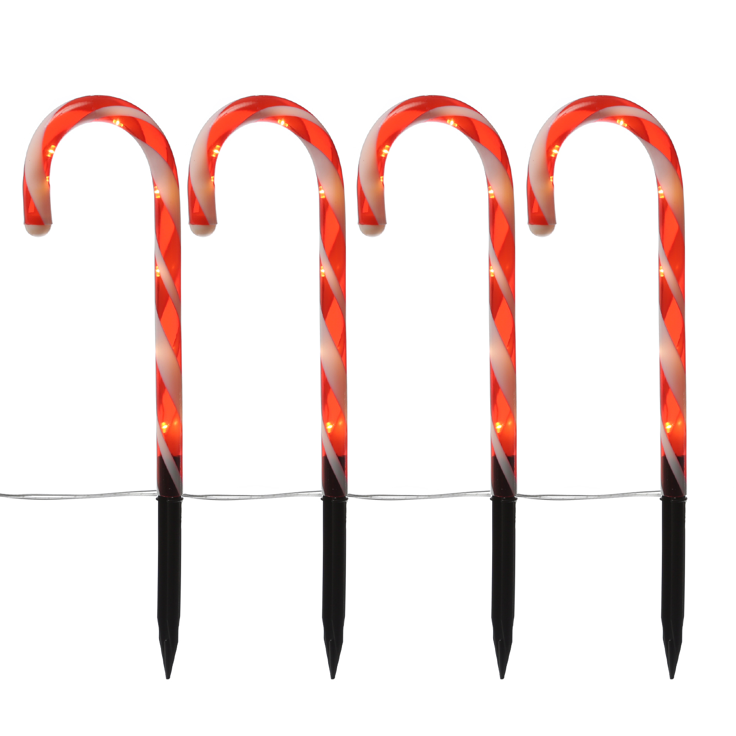 LED Zuckerstangen - je 7 warmweiße LED - H: 25cm - 8 Funktionen - Batterie - Timer - 4 Stück