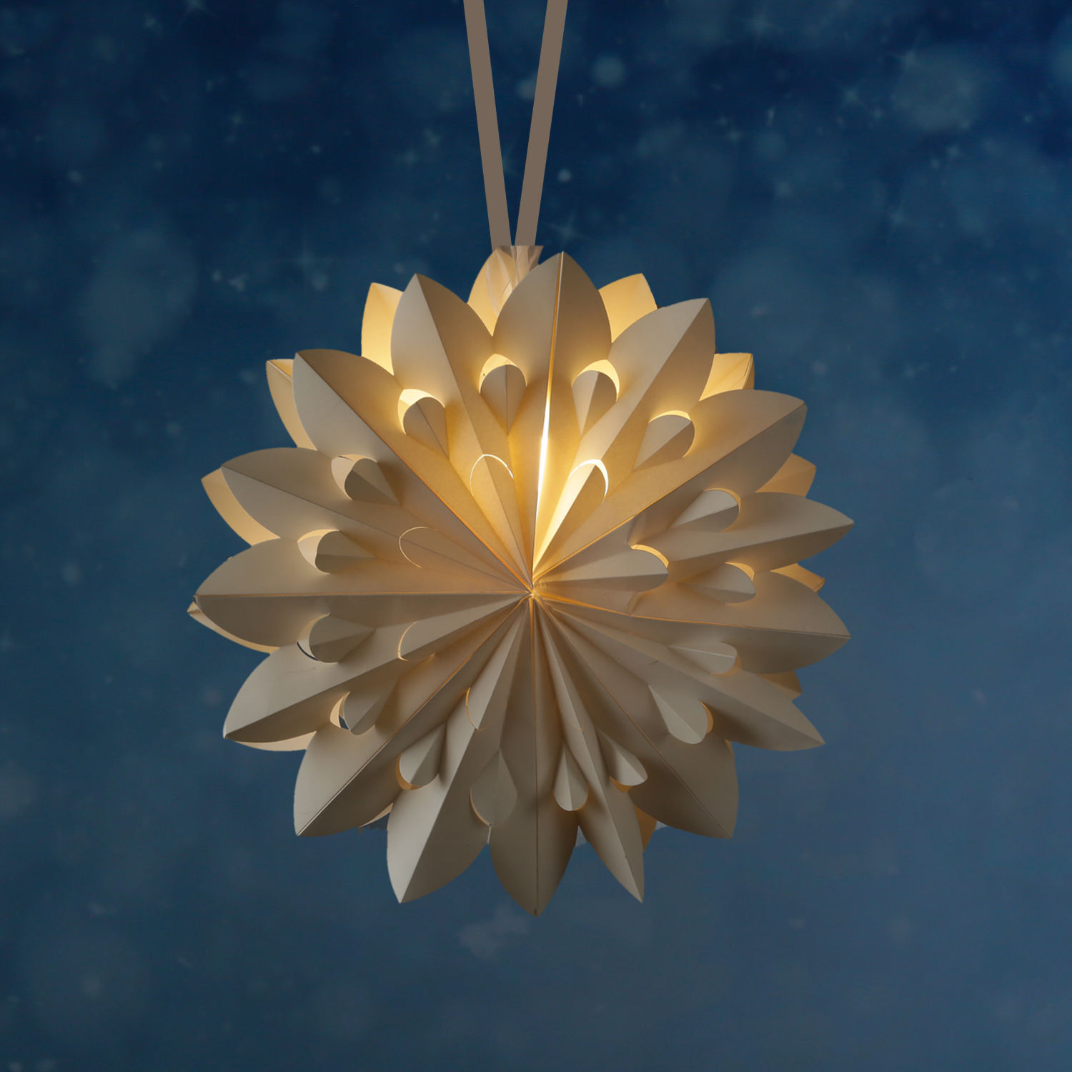 LED Papierstern - Weihnachtsstern - hängend - 6 warmweiße LED - D: 40cm - Batterie - Timer - weiß