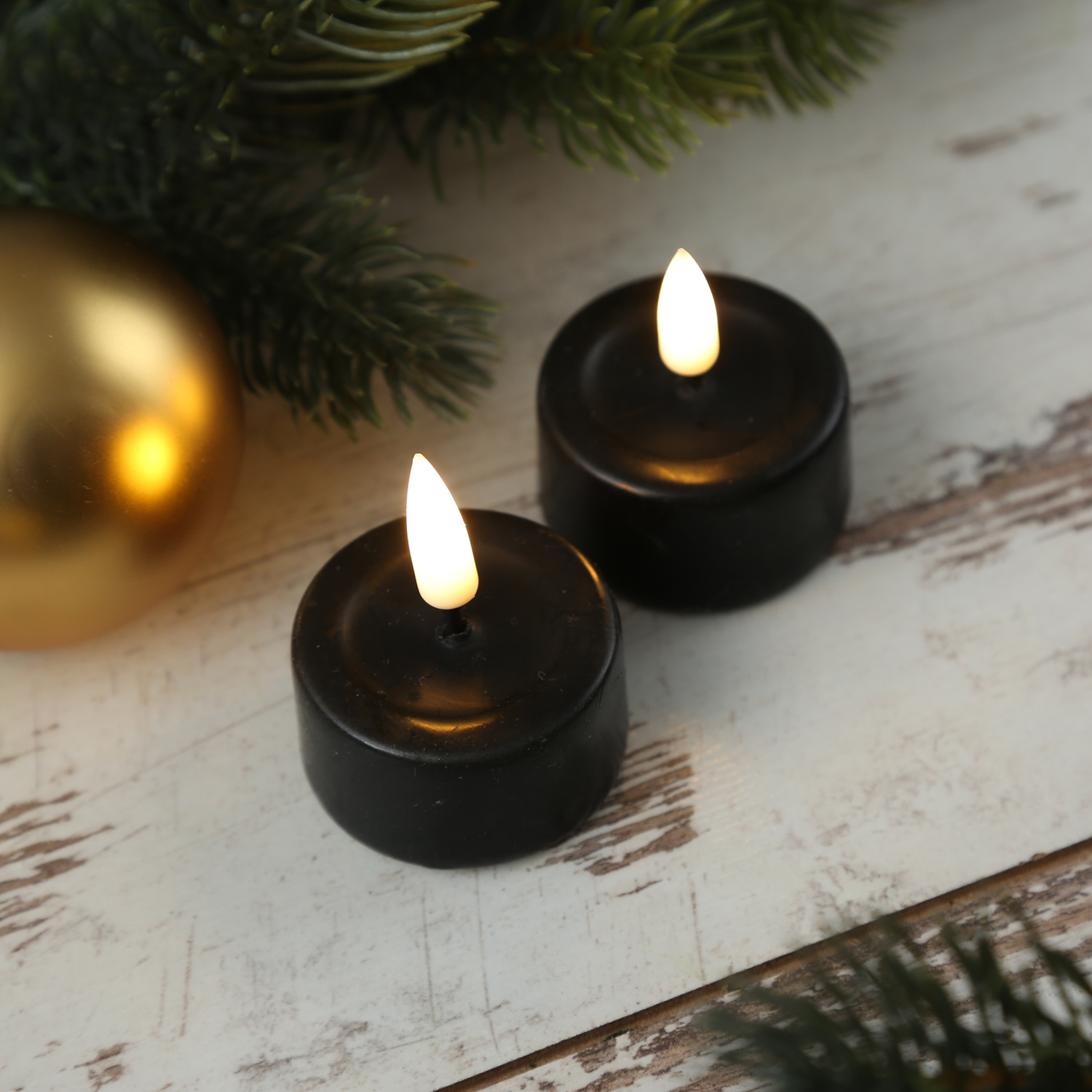 LED Teelichter MIA - realistische 3D Flamme - D: 4,1cm - inkl. Batterien - schwarz - 2 Stück