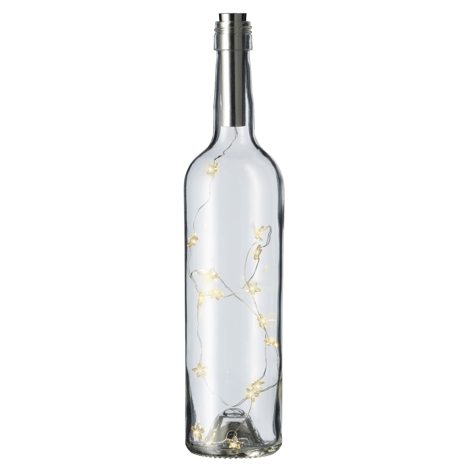 LED Lichterkette KORKEN Sterne - Flaschenverschluss - 15 warmweiße LED - L: 80cm - Timer - silber