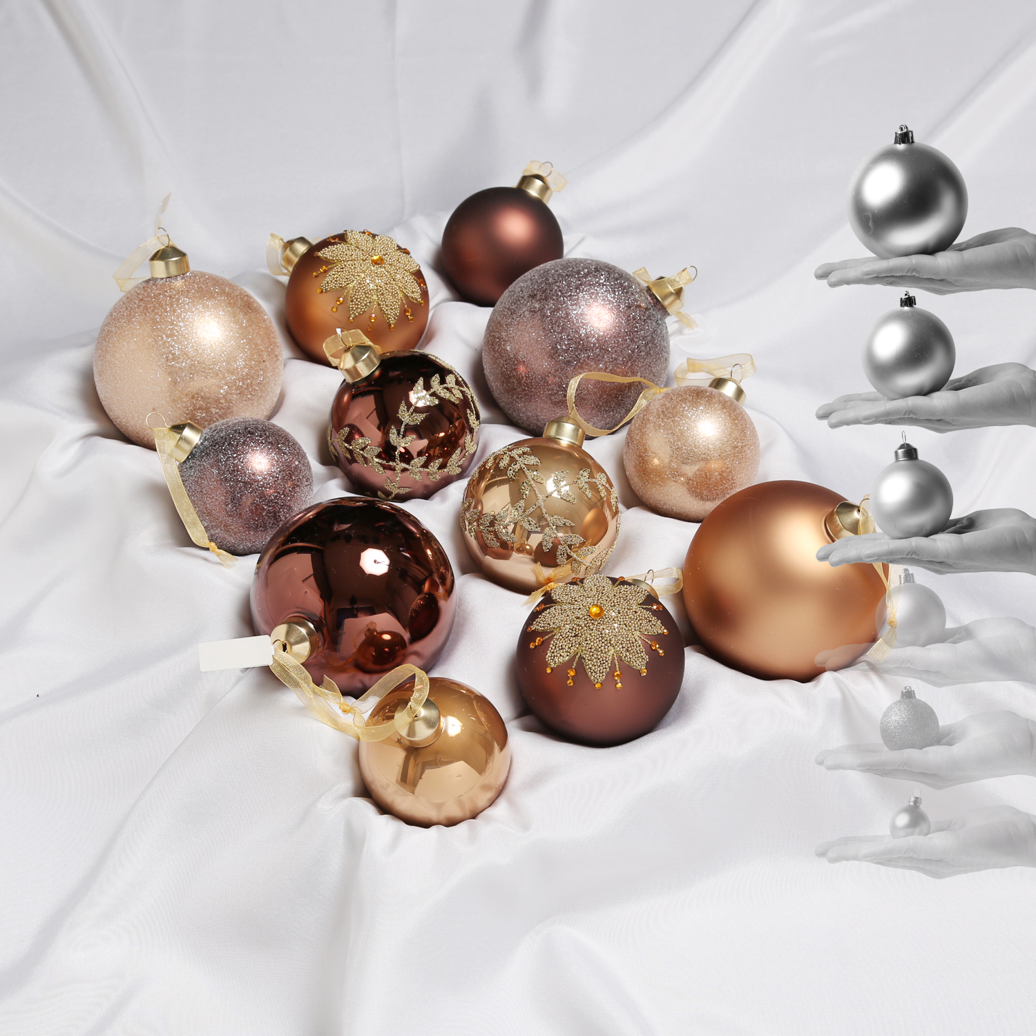 Christbaumkugel - Weihnachtsbaumkugel - Glas - 3 Größen - glänzend matt glitzernd - braun - 12er Set