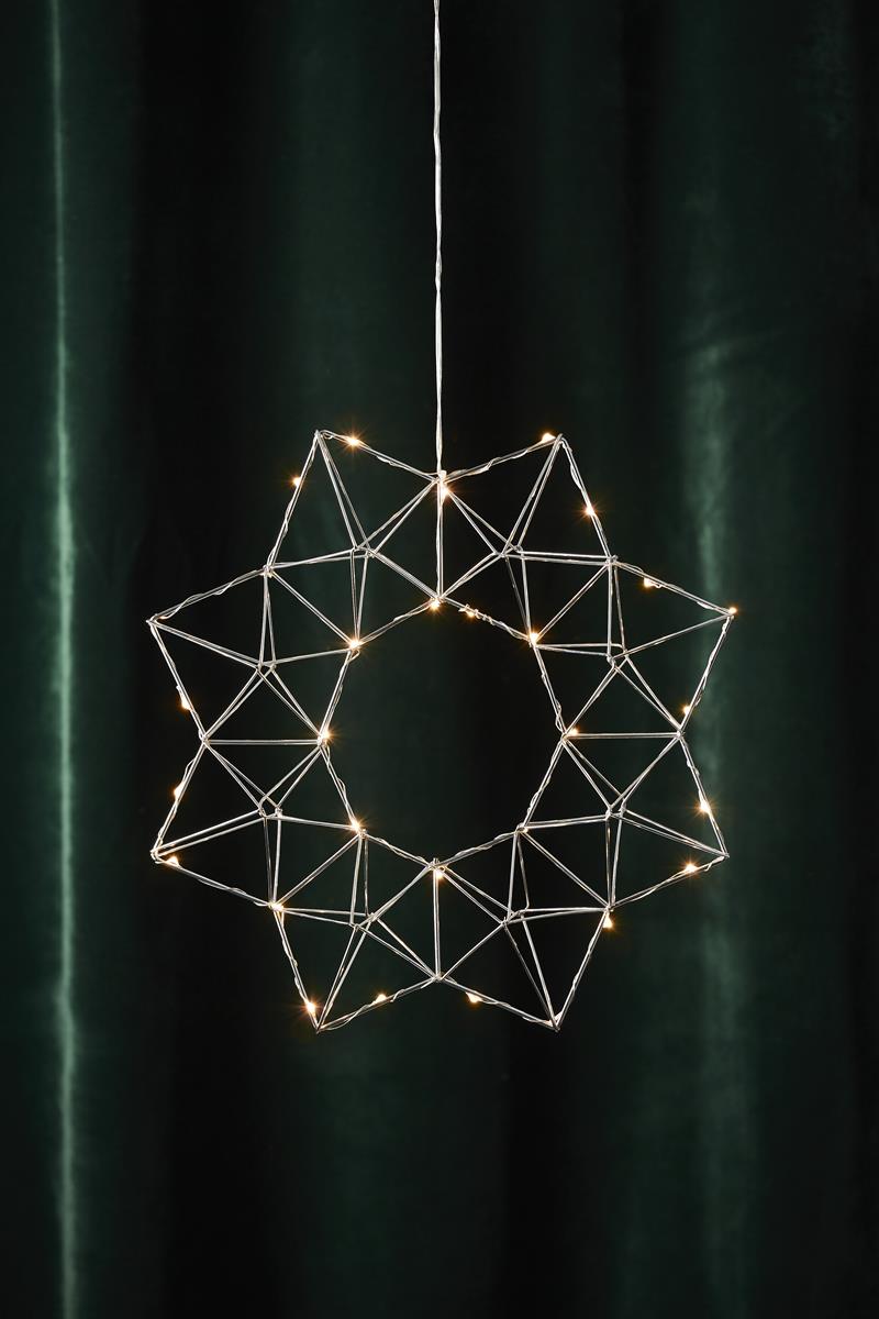 LED-Drahtstern "Edge" - hängend - 30 warmweiße LEDs - Ø: 40cm - silber