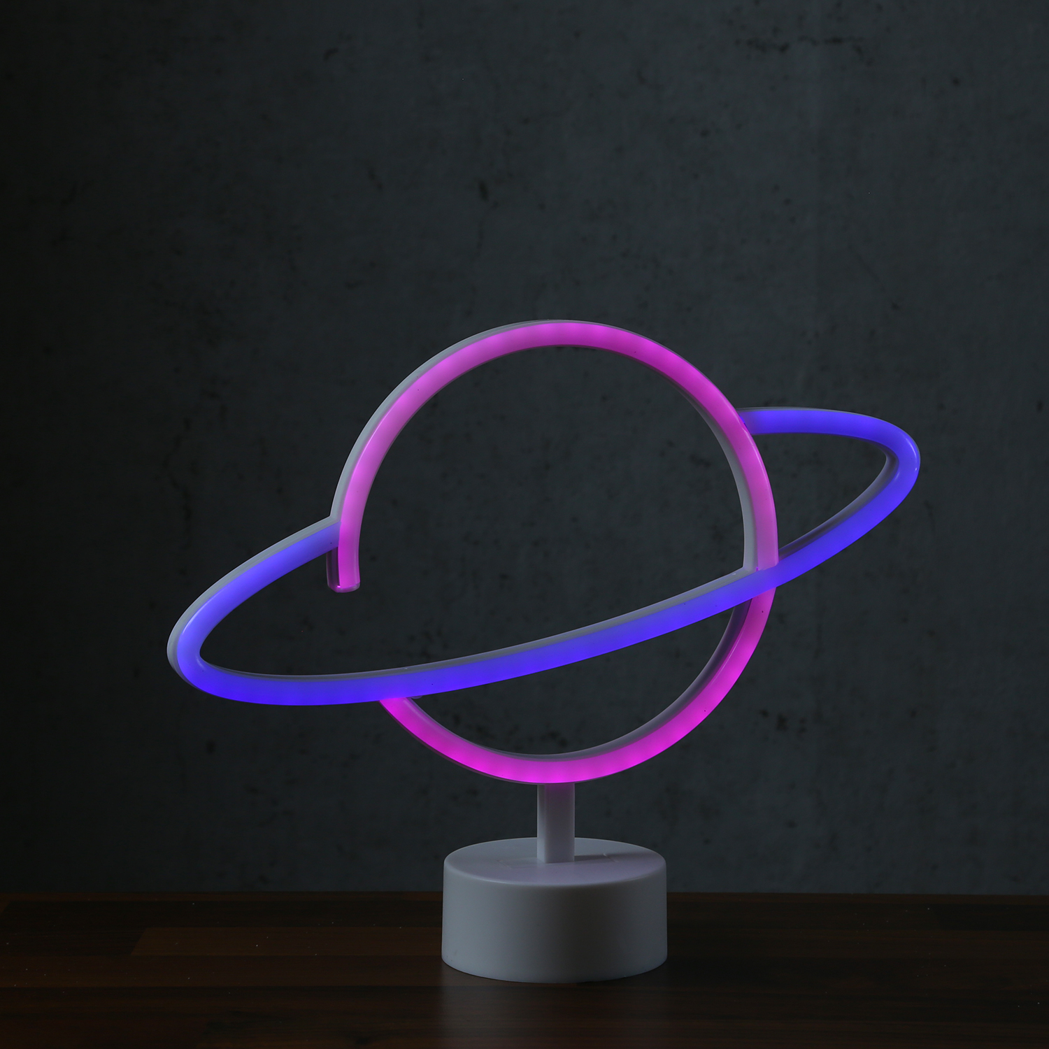 LED NEON Figur PLANET - Dekoleuchte - H: 24cm - Batterie oder USB Betrieb - stehend - blau/pink