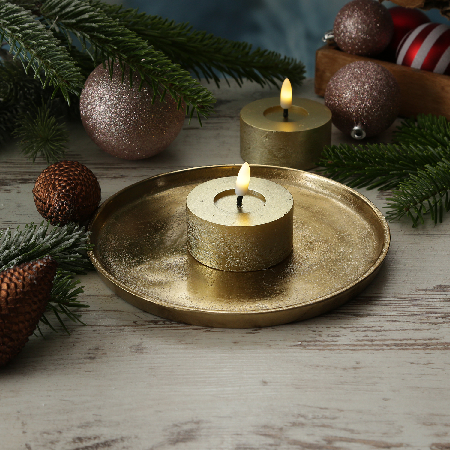 Dekoteller - Dekotablett - Kerzenteller - Aluminium - D: 20cm - rund - gold