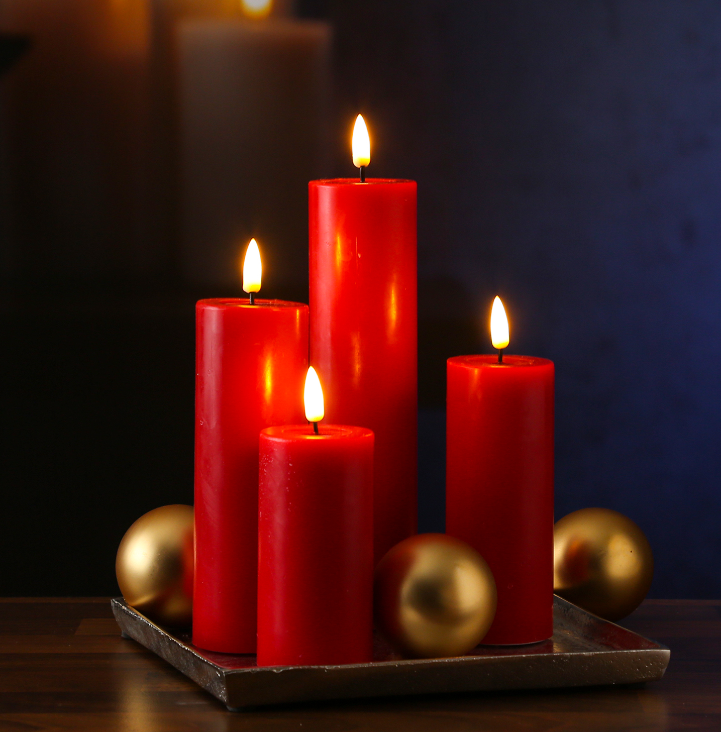 LED Stumpenkerze MIA - Echtwachs - realistische 3D Flamme - H: 10cm - D: 5cm - rot