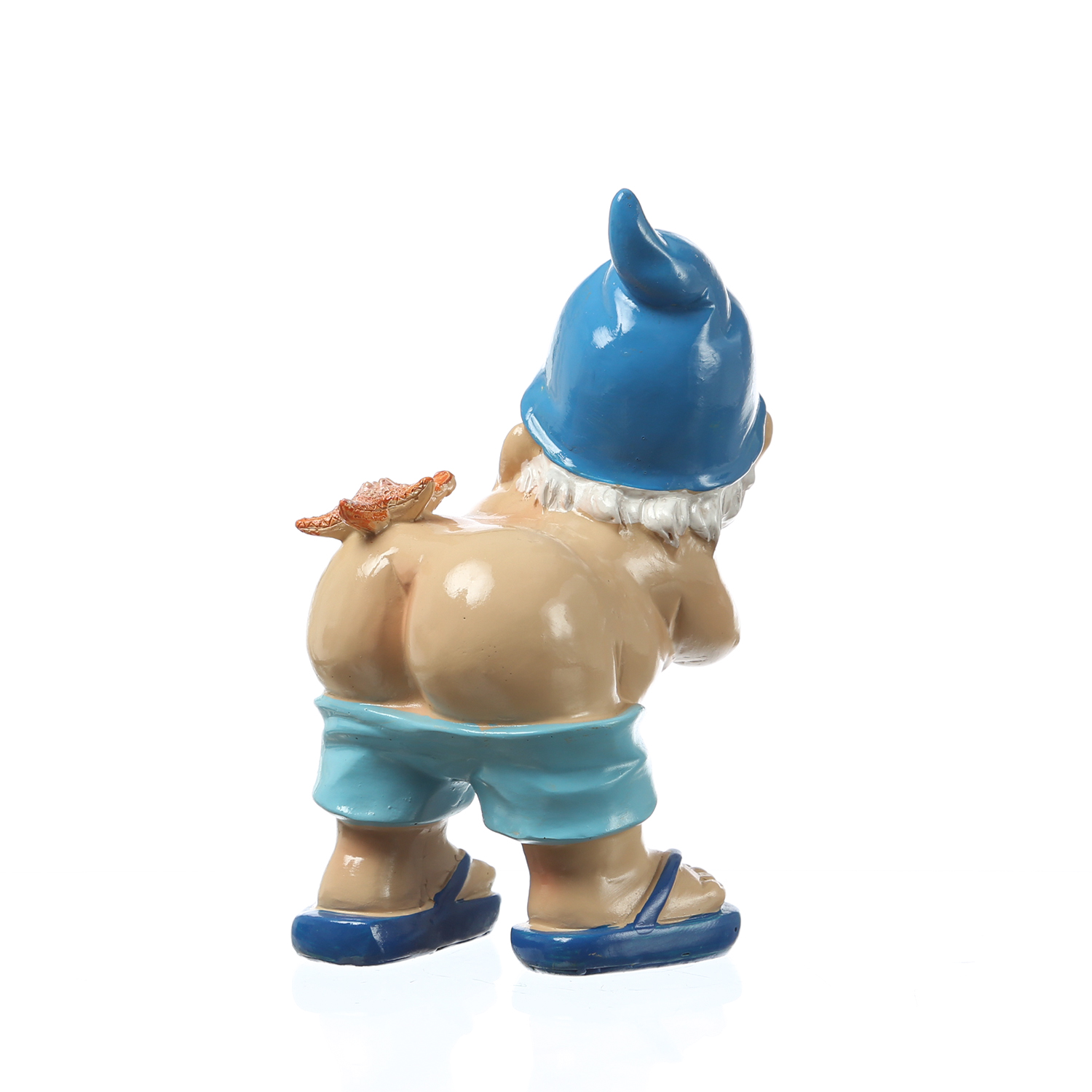 Gartenzwerg Hose Runter mit Seestern - Maritimer Zwerg mit nacktem Po  - Polyresin - H: 18cm