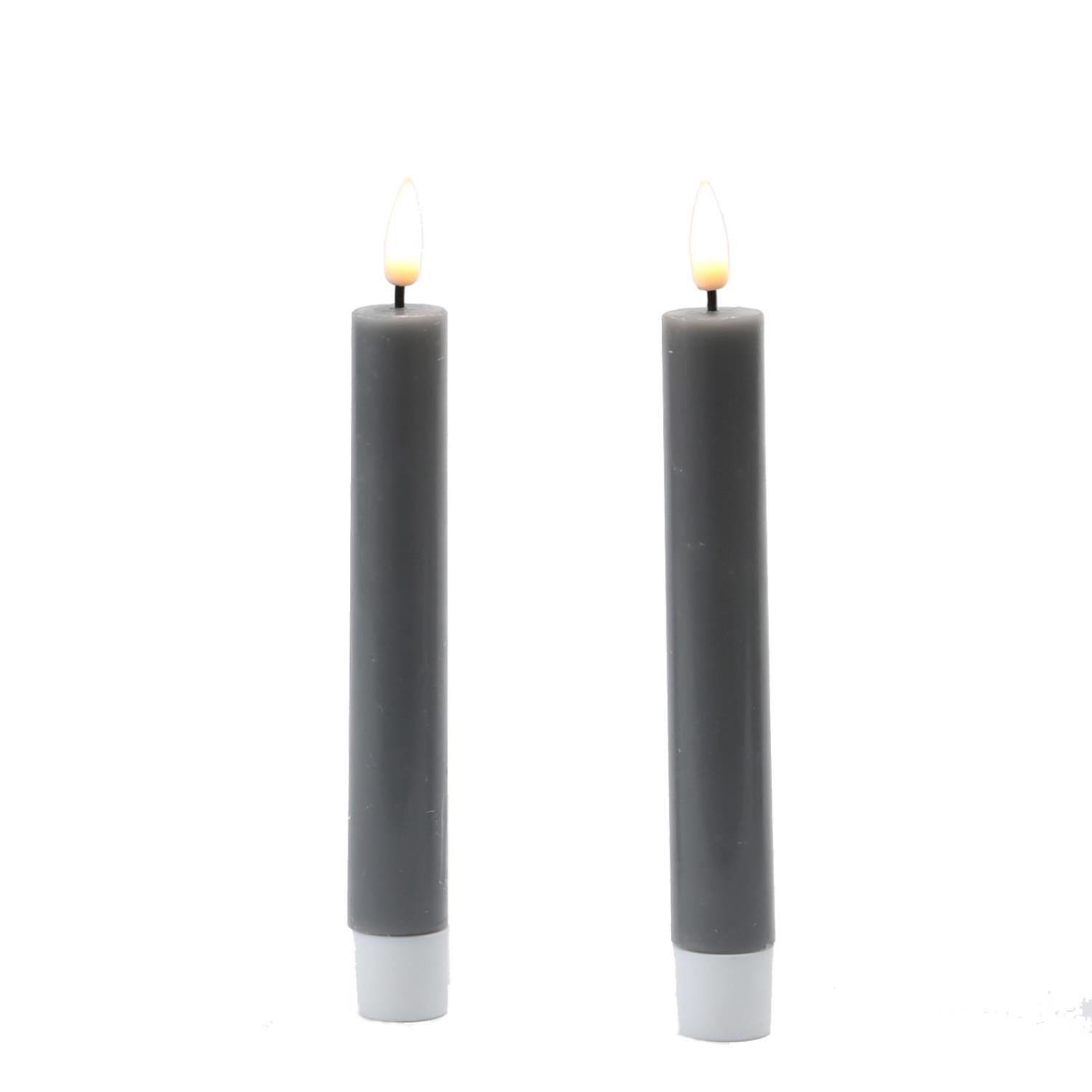 LED Stabkerzen MIA - Echtwachs - realistische 3D Flamme - H- 15cm - Batteriebetrieb - grau - 2 Stk