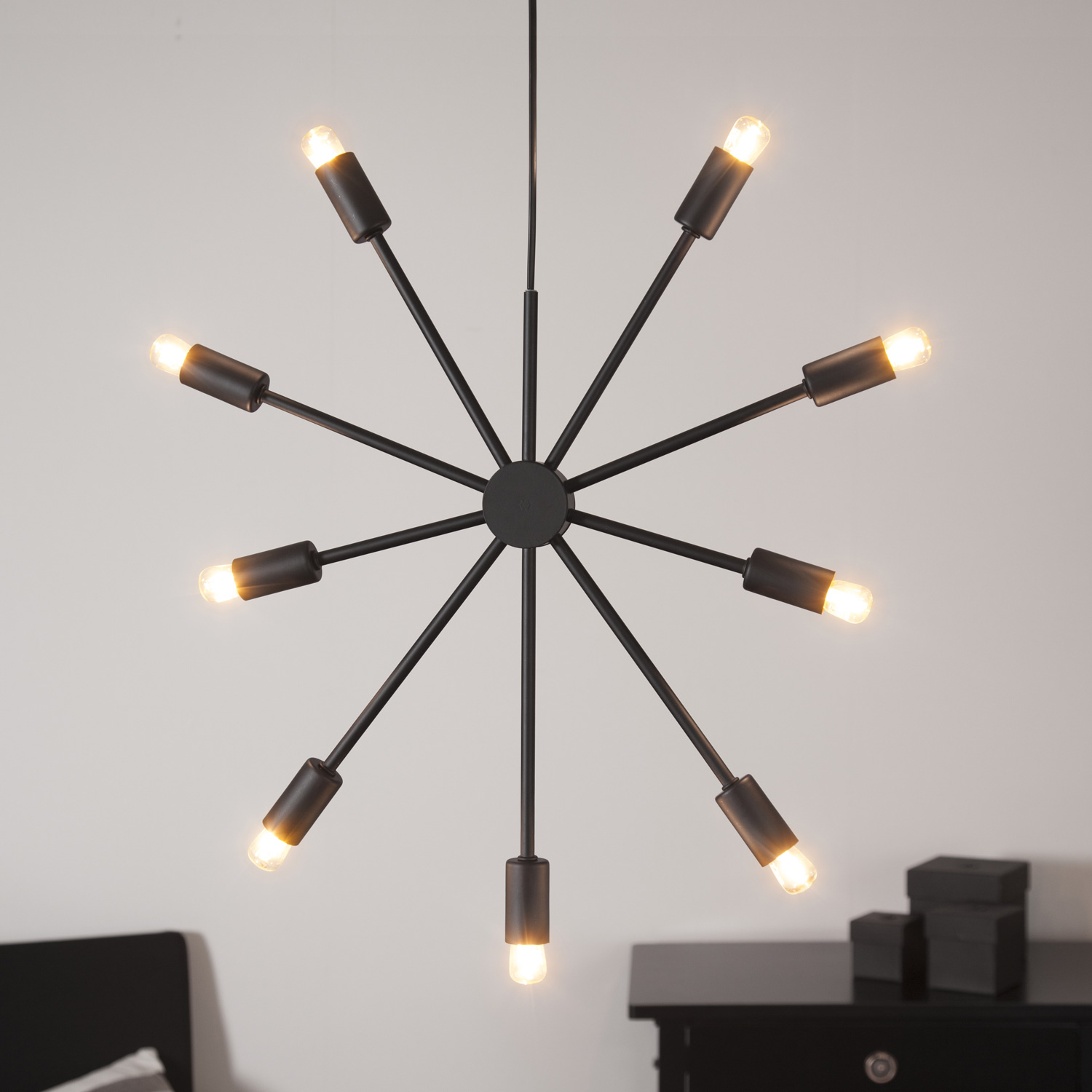Hängeleuchte/Sternleuchte "PIX" - 9 Sockel - E14 Fassung - H: 56cm, L: 50cm - schwarz