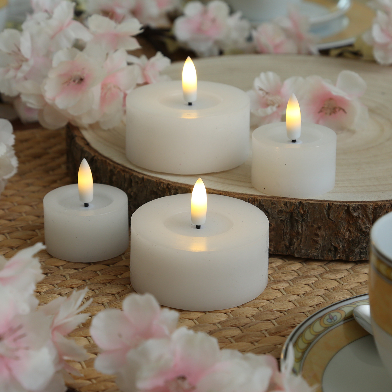 LED Teelichter LINA - Rustik-Optik - Echtwachs - Timer - mit Batterien - D: 4,5cm H: 5cm - 2St.