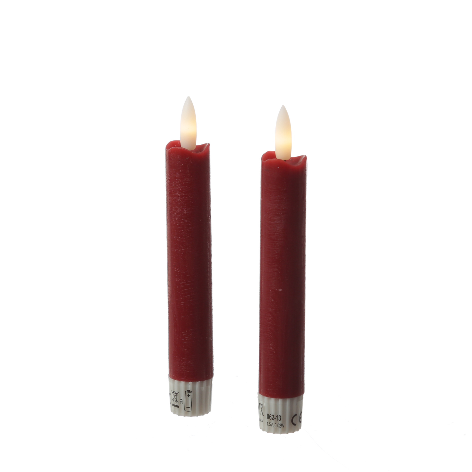 LED Stabkerzen LINA - Rustik-Optik - Echtwachs - flackernd  - H: 15cm - Timer - rot - 2er Set