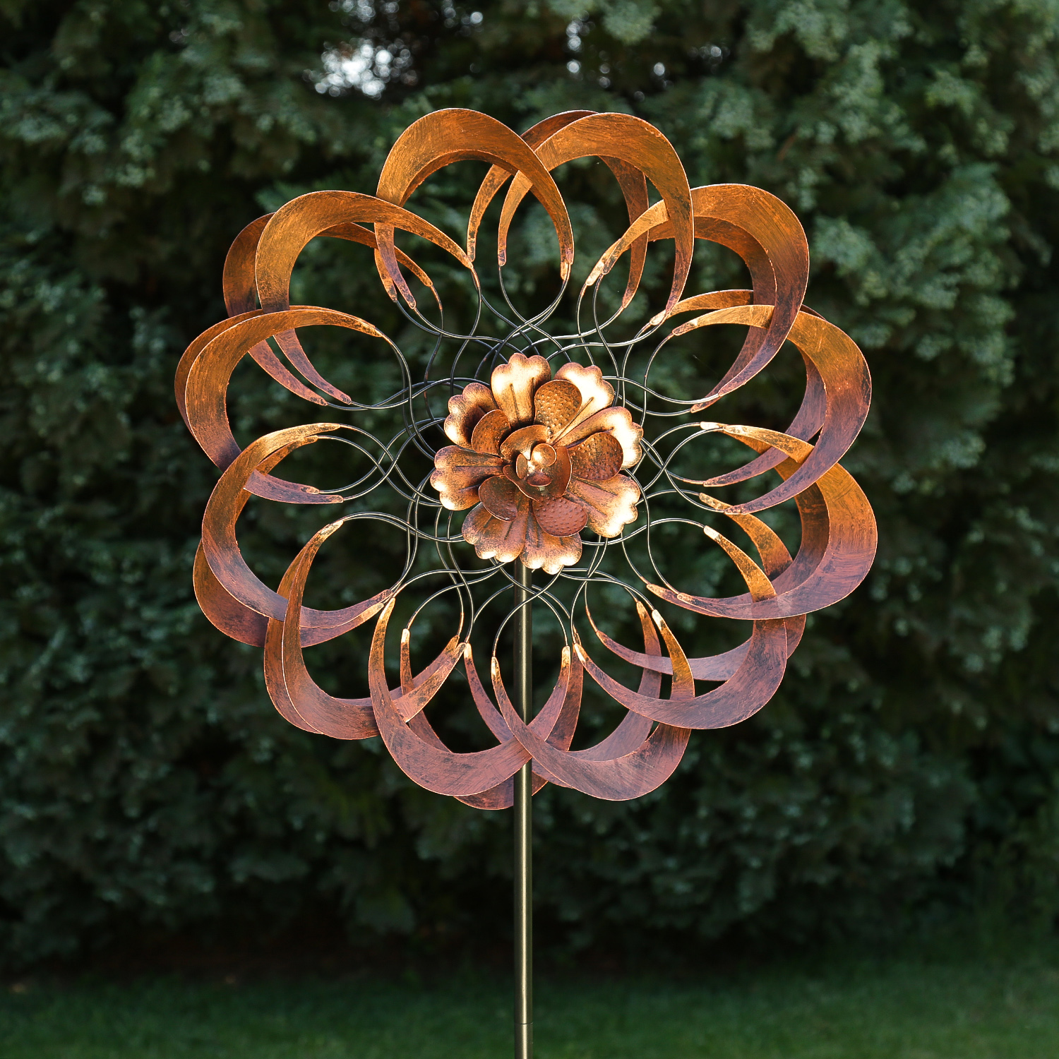 Doppel Windrad ANTIK - Gartendeko - Metall - Erdspieß - H: 1,80m - kupferfarben