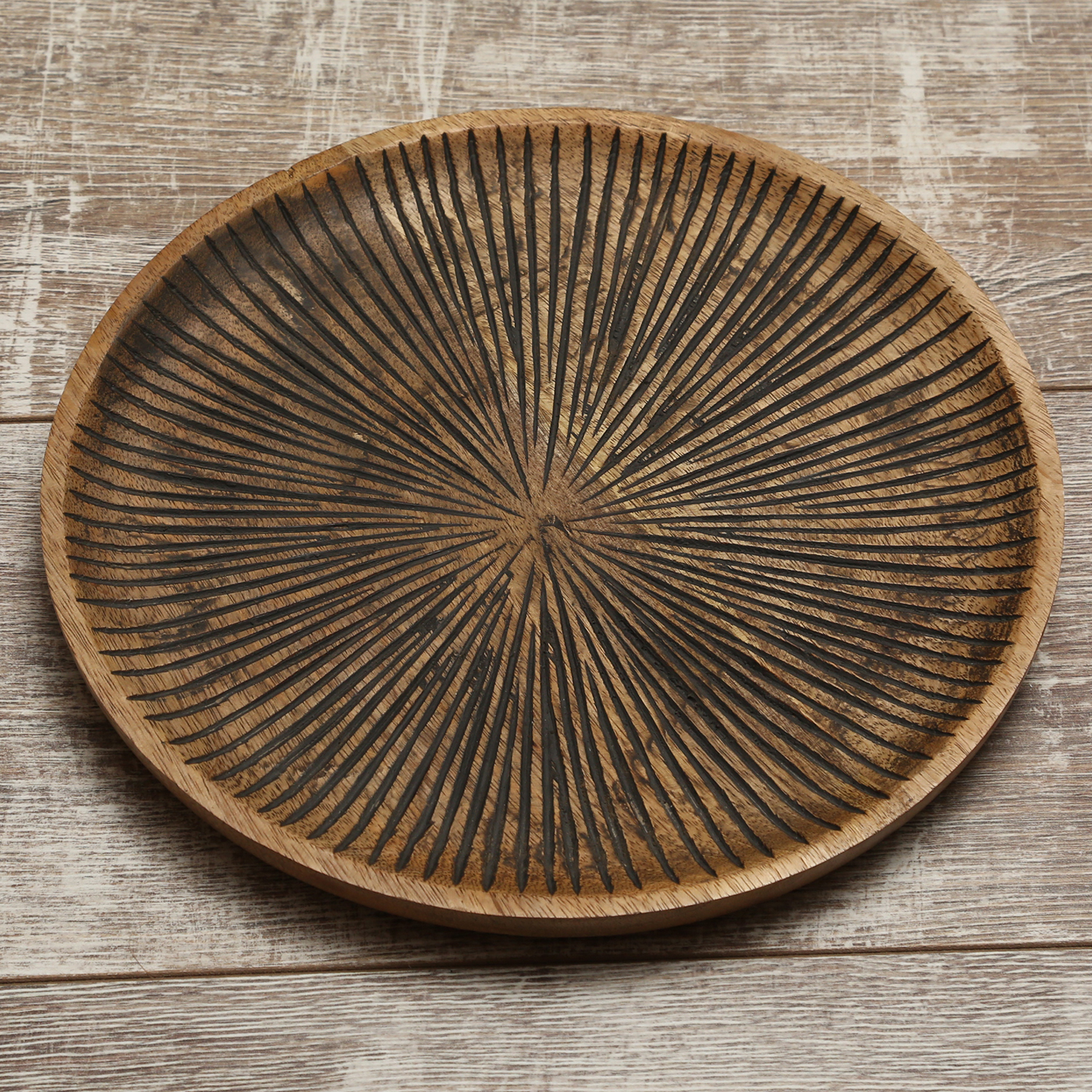 Holzteller - Dekotablett - rund - Mangoholz - D: 29cm - H: 2cm - natur, schwarz