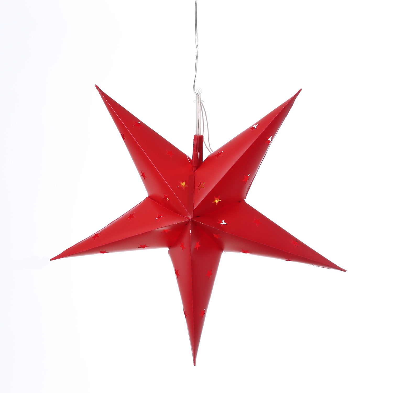 LED Stern - hängend - 5-zackig - 12 warmweiße LED - D: 45cm - Timer - Batterie - für Außen - rot