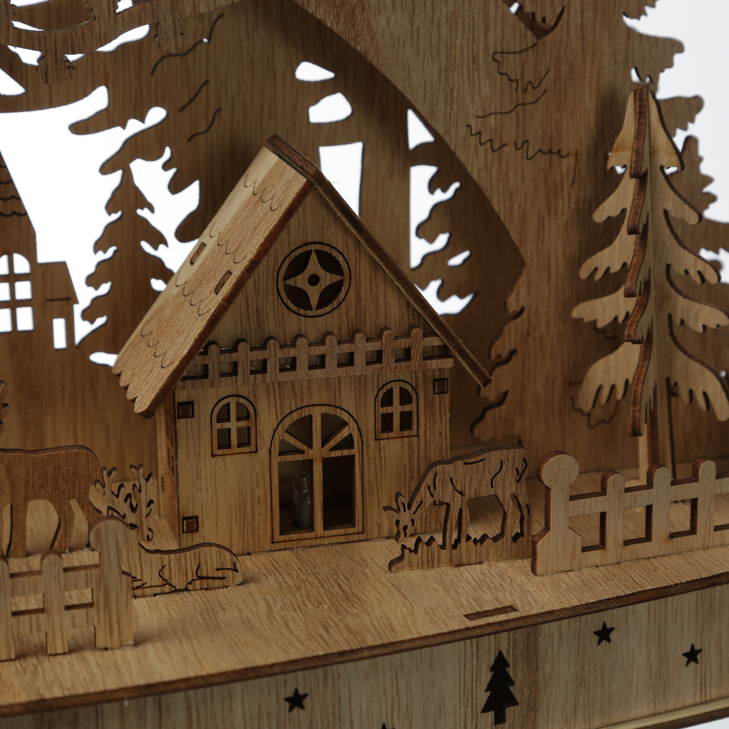 LED Schwibbogen Weihnachtsdorf - Holz - 10 warmweiße LED - H: 26,5cm - Timer - Batterie