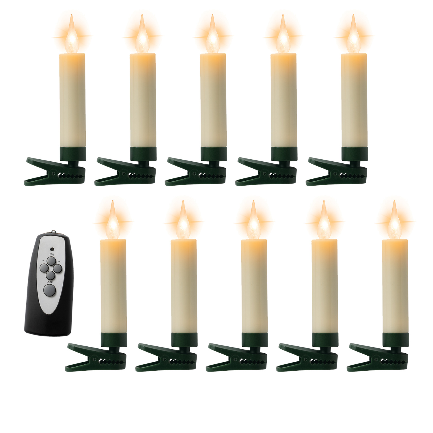 LED Baumkerzen mit Clip - 10 bernstein LED - kabellos - Fernbedienung - Timer - für Innen - 10er Set
