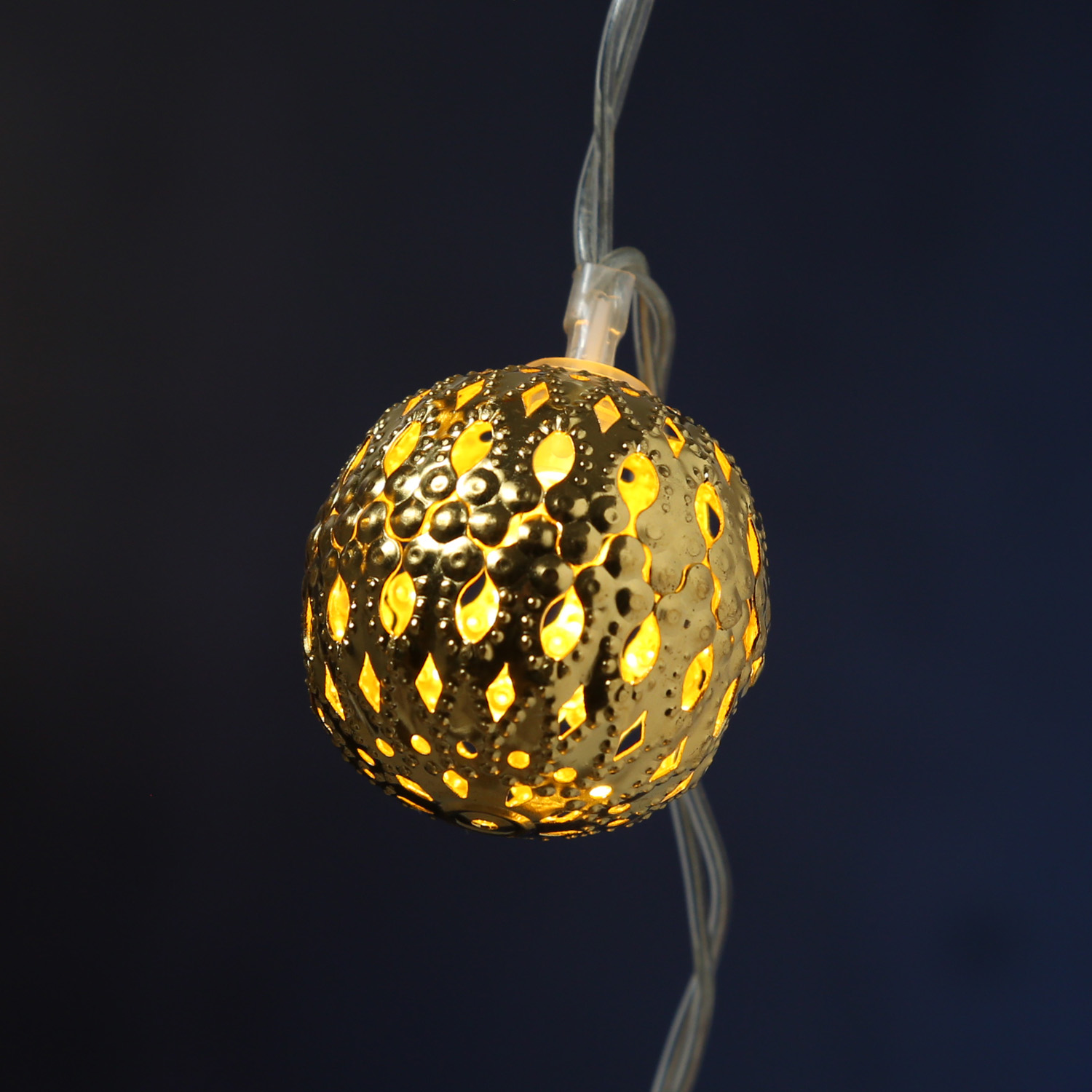 LED Dekolichterkette Metallkugeln - 20 warmweiße LED - D: 4cm - L: 2,76m - Netzteil - gold