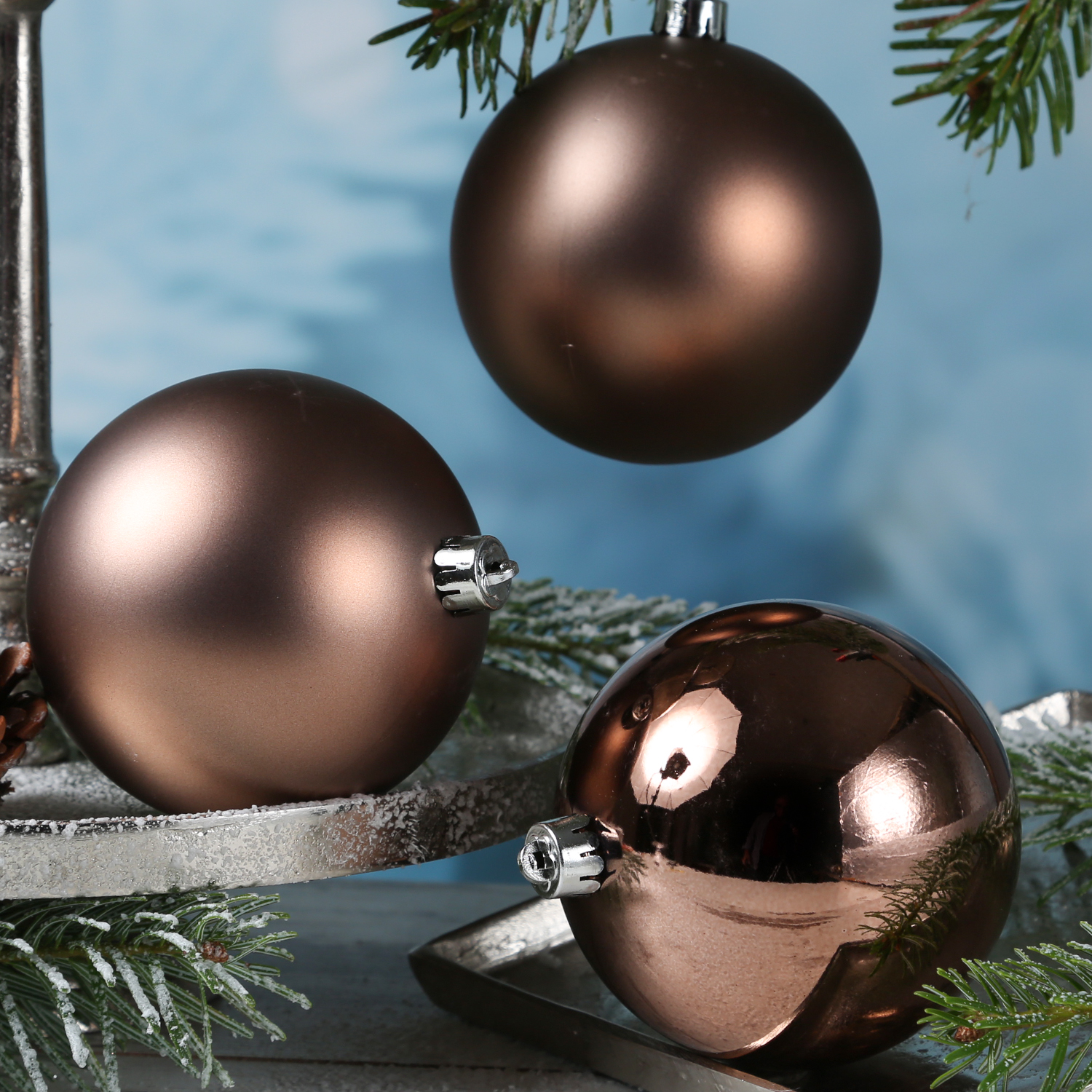 Christbaumkugel - Weihnachtsbaumkugel - bruchfest - D: 10cm - glänzend, matt - braun - 4er Set