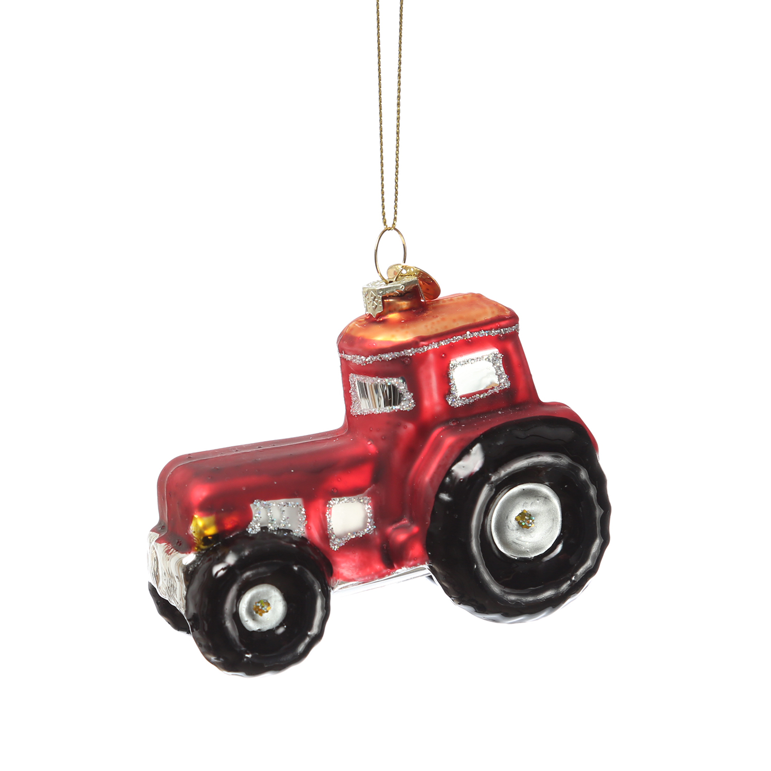 Weihnachtsbaumschmuck Traktor - Christbaumschmuck - Glas - H: 7cm - rot