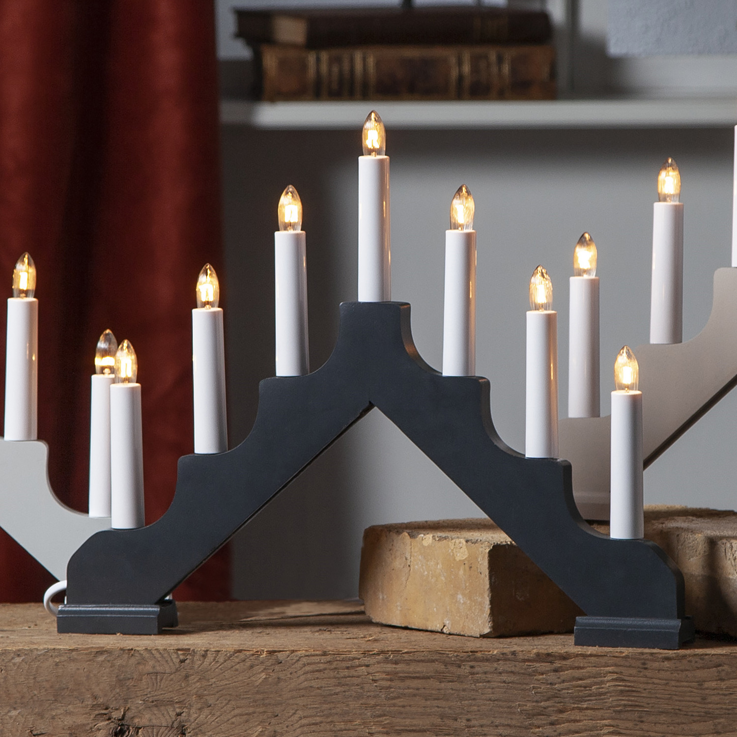 Fensterleuchter ADA - Weihnachtsleuchter - 7 warmweiße Glühlampen - H: 30cm - Schalter - dunkelgrau