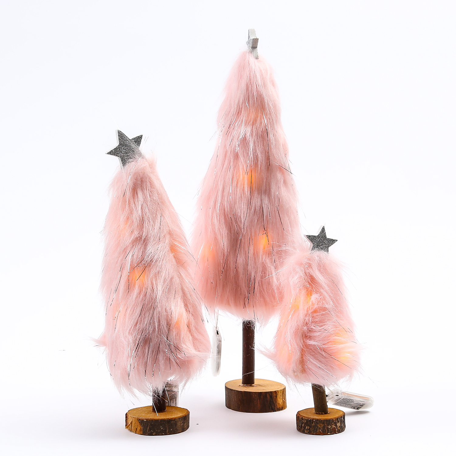 LED Dekobaum PLÜSCH mit Sternspitze - Plüschfell - 8 warmweiße LED - H: 19,5cm - Batterie - rosa