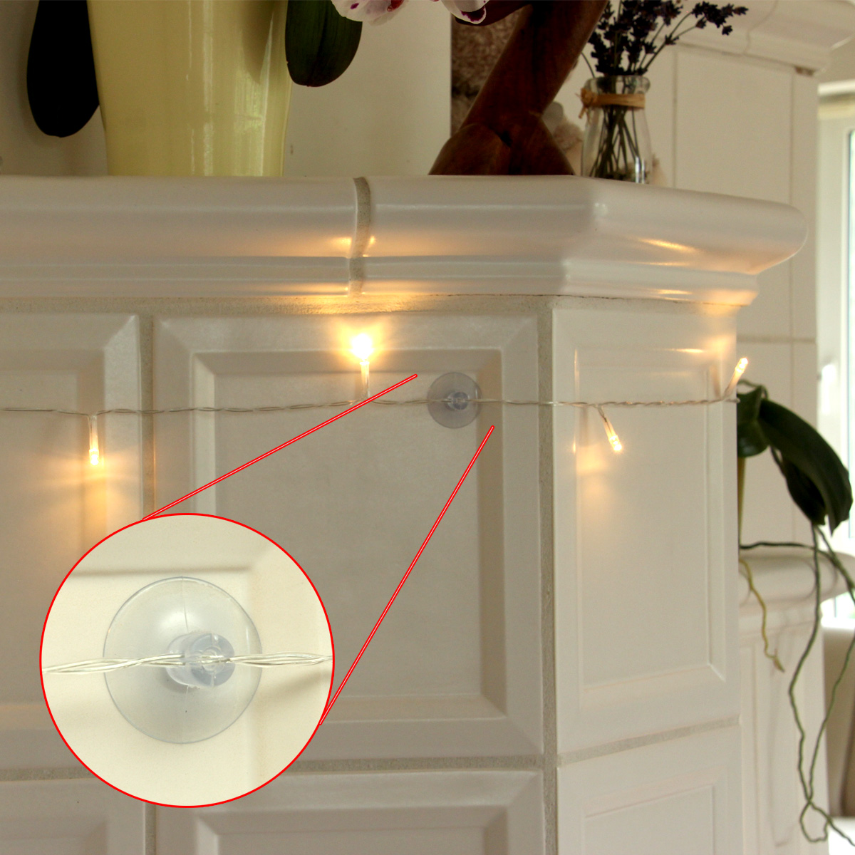Lichterketten Saugnapf mit Kabelschlitz - 20mm - 20er Set - ideal für Fenster, Möbeln und Fliesen