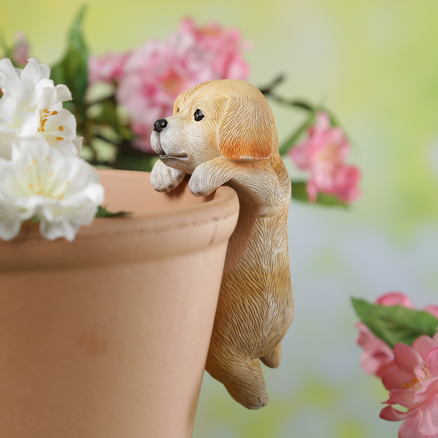 Blumentopfhänger Hund - niedliche Dekofigur als Topfhänger - Tierfigur - Polyresin - H: 11,5cm
