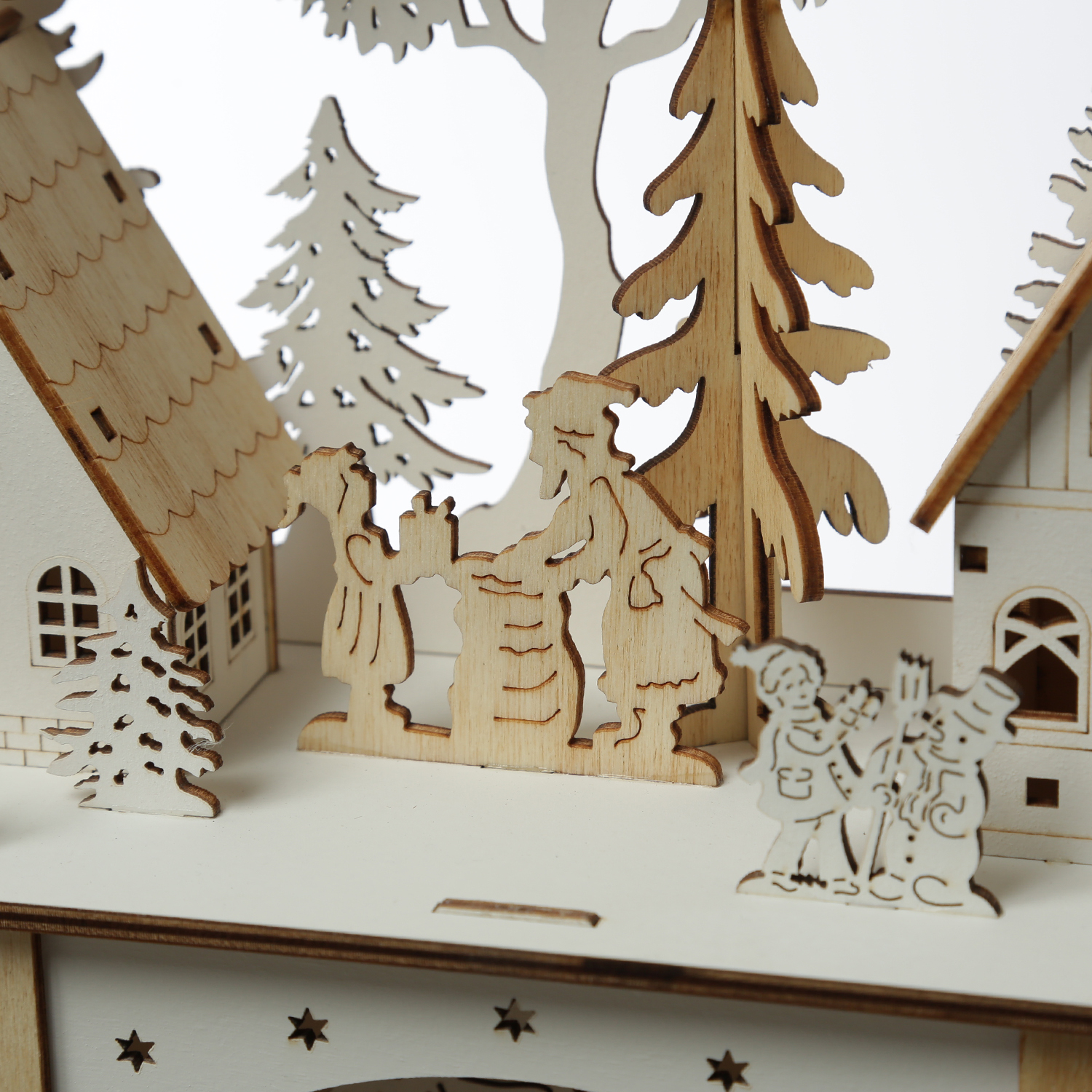 LED Schwibbogen Weihnachtsdorf - Lichterbogen - 10 LED - H: 33,5cm - 2stöckig - Timer - Batterie