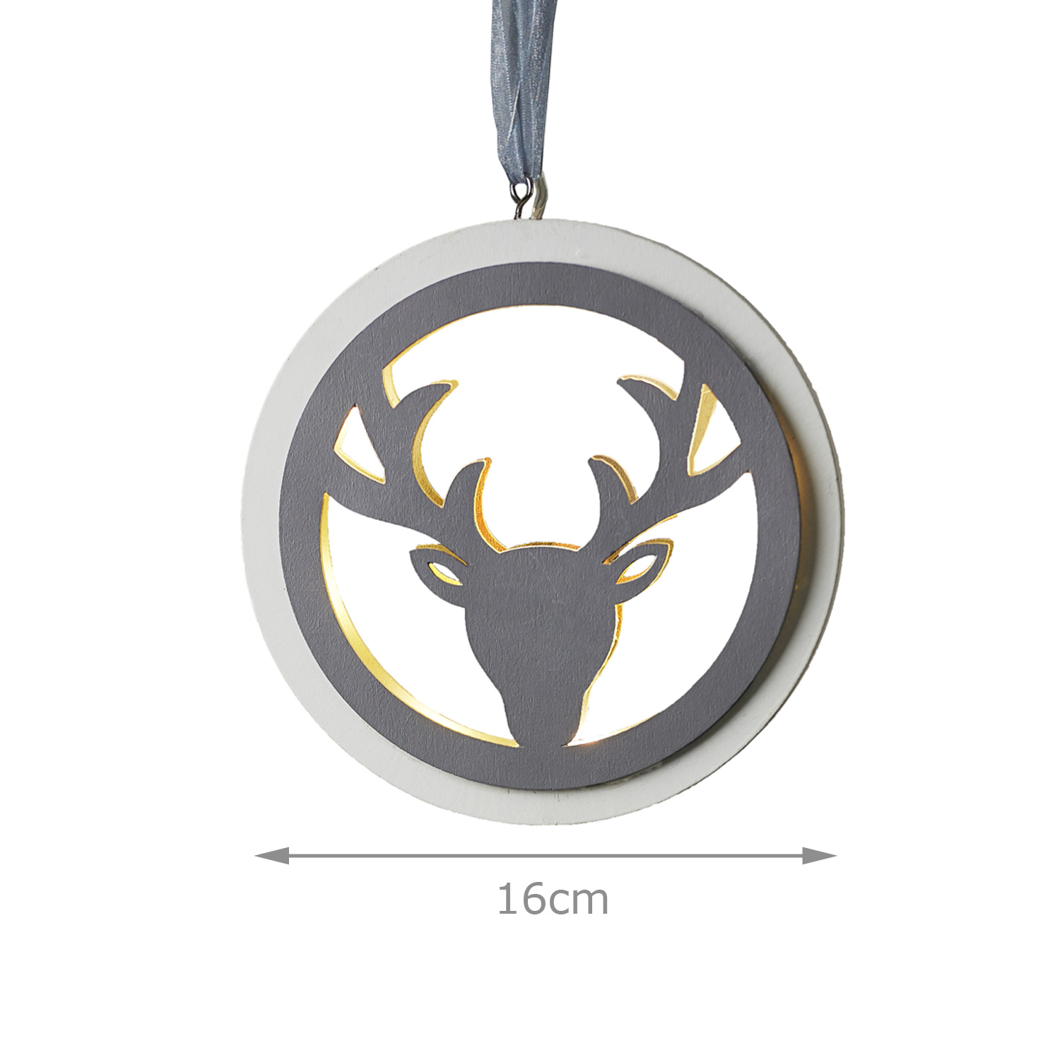 LED-Aufhänger Jagdmeister - 8 warmweiße LED - D16cm - Batteriebetrieb - Timer - weiß/graues Holz