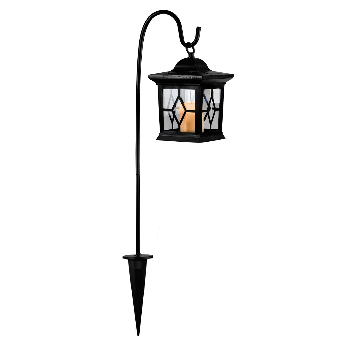 LED Solar Laterne mit Kerze - 3in1 - flackernde LED - Lichtsensor - H: 50cm - schwarz.