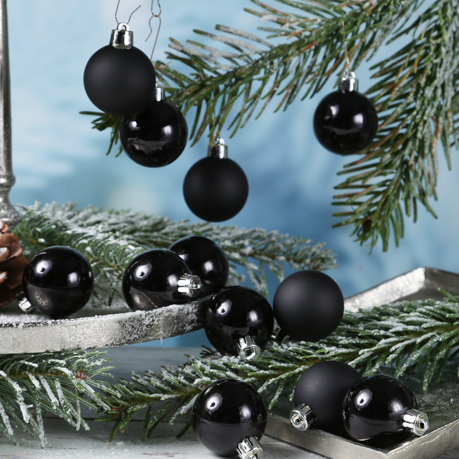 Christbaumkugel - Weihnachtsbaumkugel - Glas - D: 3,5cm - glänzend und matt - schwarz - 16er Set