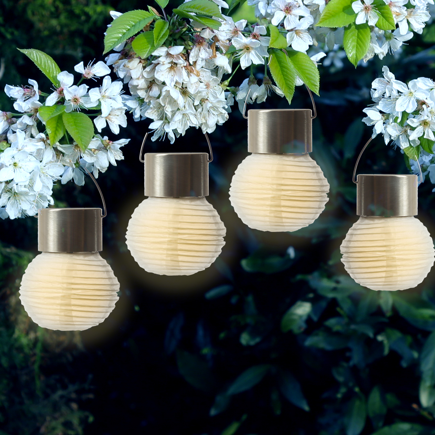 LED Solar Mini Lampions - 1 warmweiße LED - H: 9,5cm - D: 7cm - Lichtsensor - weiß - 4er Set