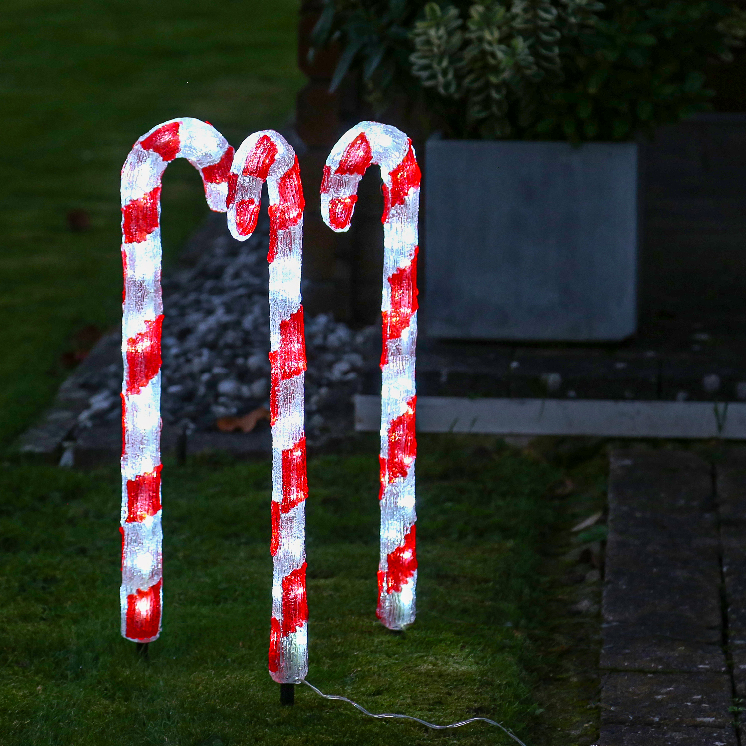 LED Zuckerstange mit Schleife - 48 warmweiße LED - H: 1,2m - Timer - inkl. Trafo