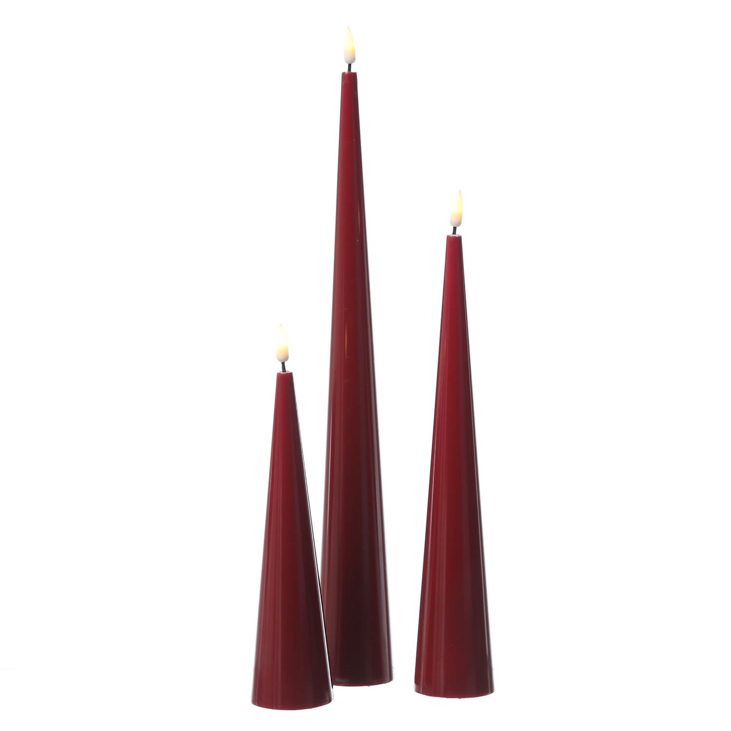 LED Kegelkerze LEA - Echtwachs - realistische 3D Flamme - H: 28cm - Batteriebetrieb - bordeauxrot