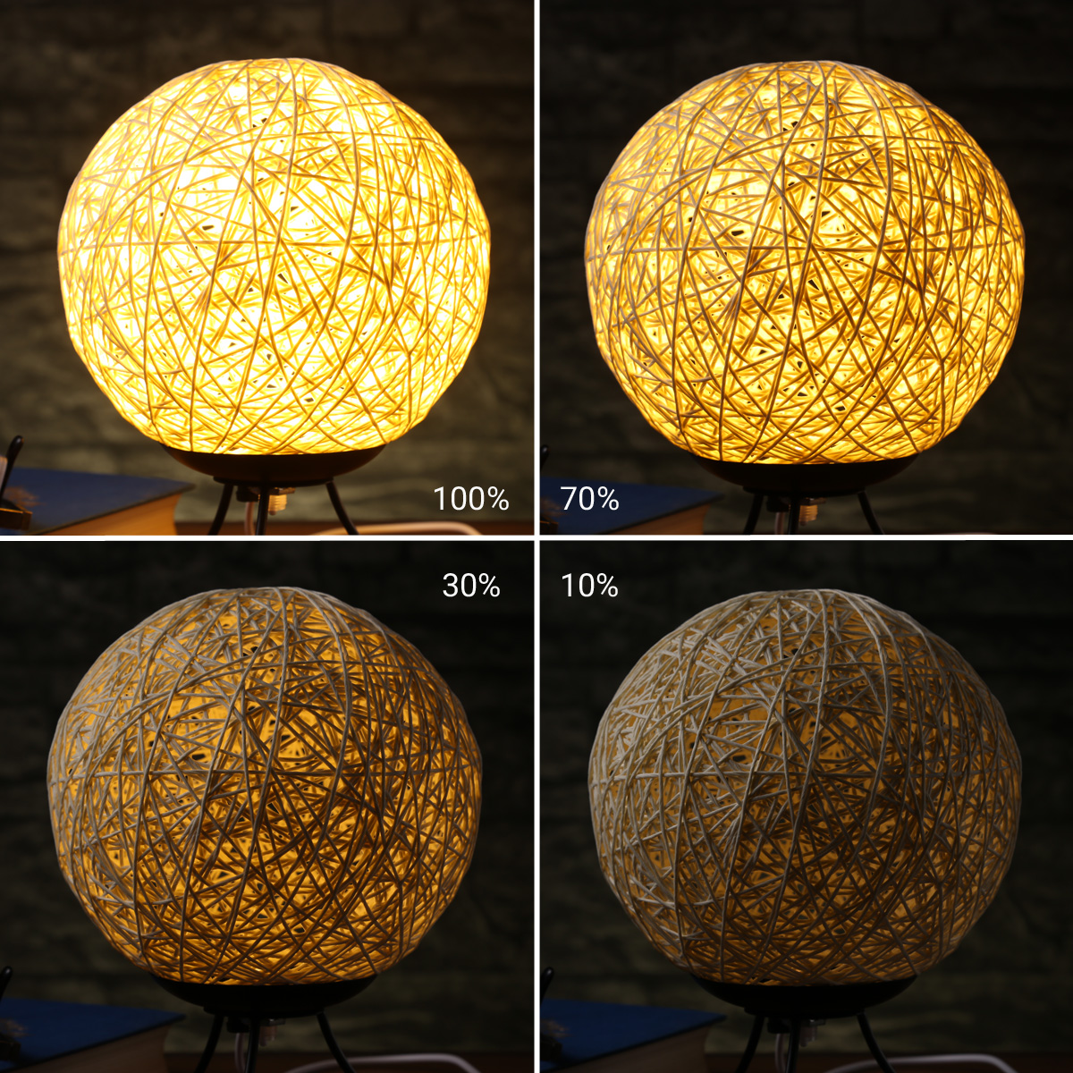 Dekolampe NEST - helle Bastkugel mit 6 warmweißen LEDs - dimmbar - USB Stromversorgung - D: 15cm