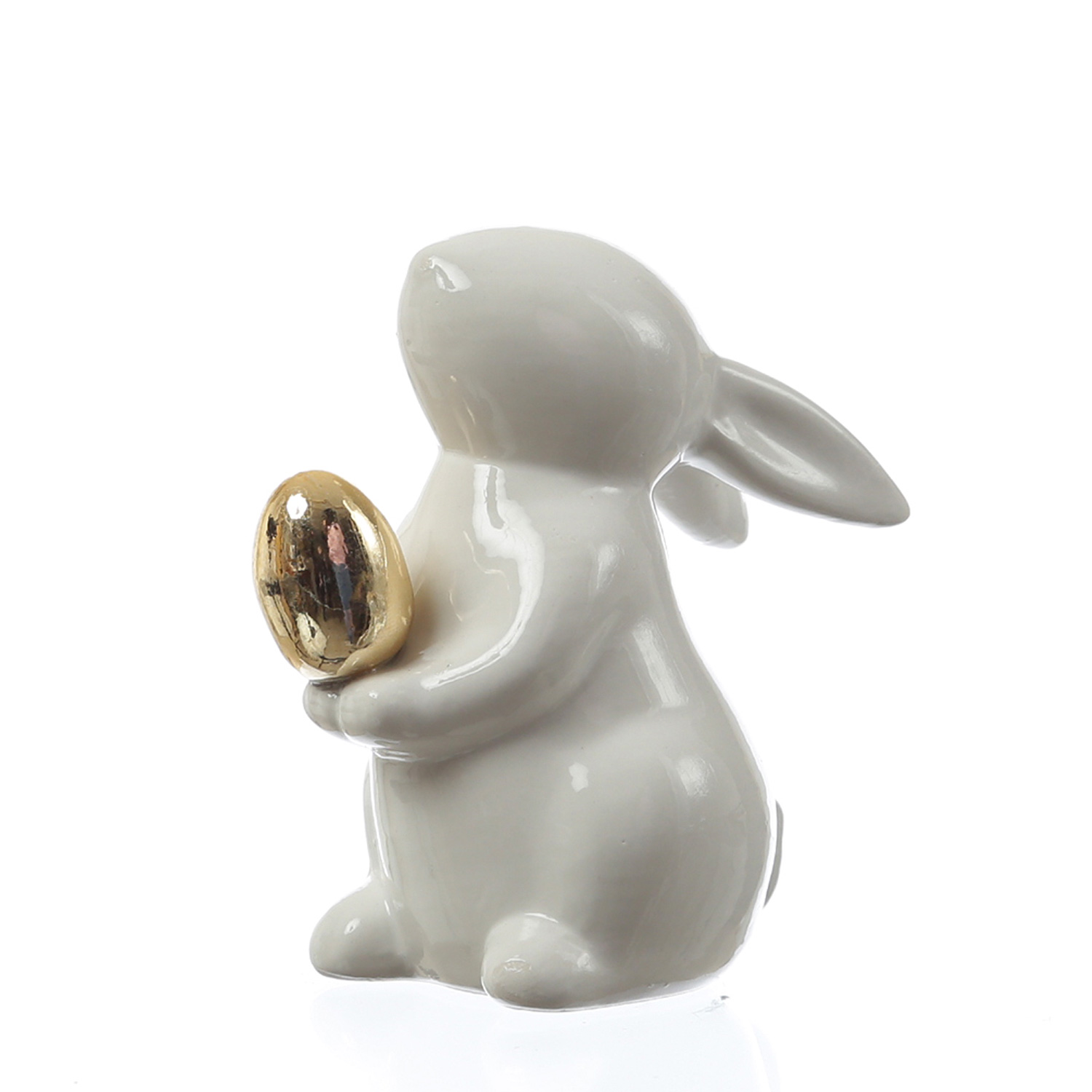 Hase mit goldenem Ei - Osterhase - Dekofigur - H: 9,5cm - Dolomit - weiß