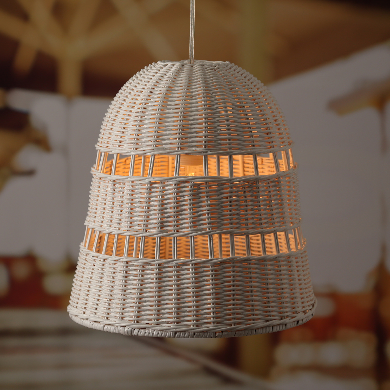 Lampenschirm - Rattanoptik - E27 Fassung - H: 33cm - D: 30cm - weiß