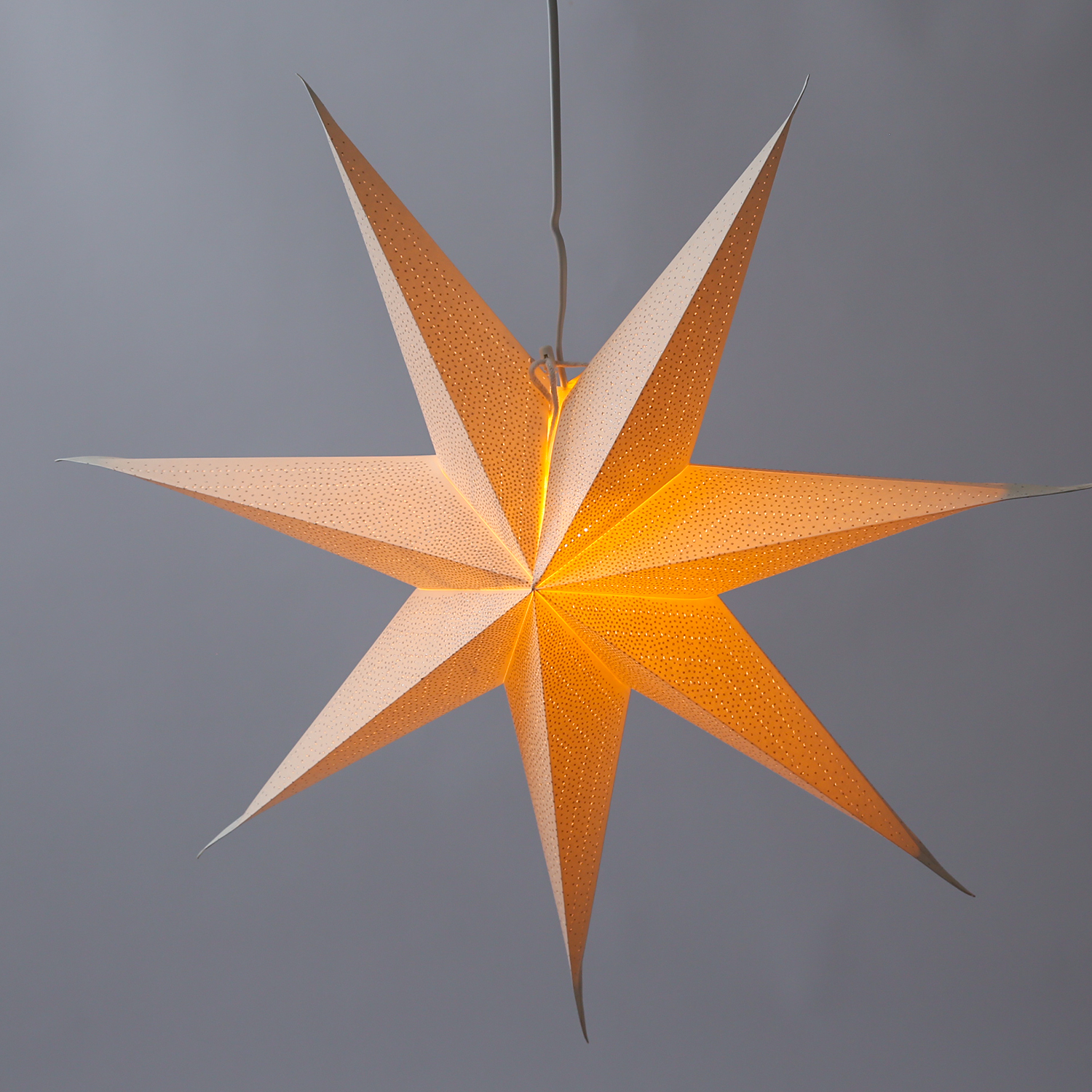 Papierstern - glitzernd - 7-zackig - hängend - D: 60cm - inkl. E14 Fassung u. Kabel - weiß, silber