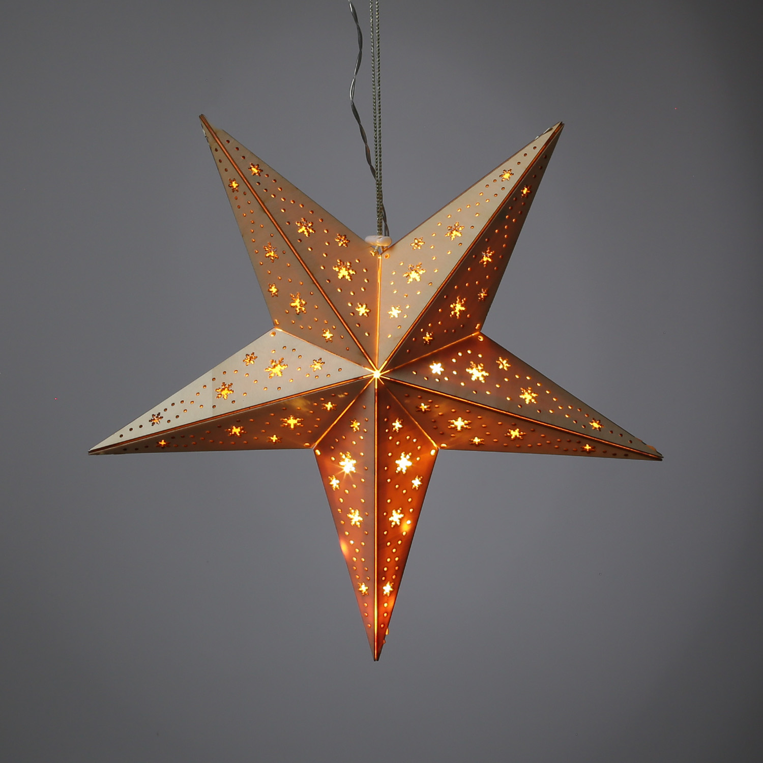 LED Holzstern - mit Schneeflockenmuster - hängend - 5-zackig - 10 warmweiße LED - D: 40cm - Timer
