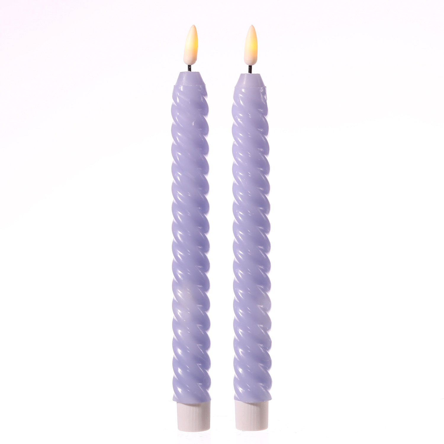 LED Stabkerzen SWIRL - Echtwachs - flackernde 3D Flamme - H: 25cm - Timer - flieder - 2er Set