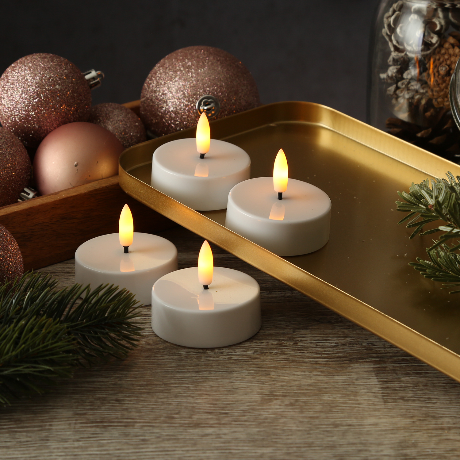 LED Maxi Teelichter - flackernde 3D Flamme - Kunststoff - Timer - D: 5,8cm - weiß - 4er Set