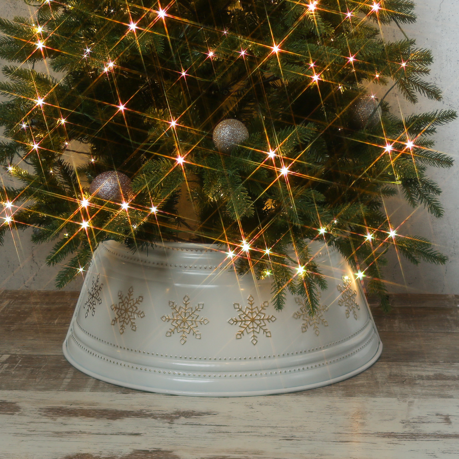 Weihnachtsbaumrock mit Schneeflocken - Abdeckung für Baumständer - D: 70cm - 2-teilig - weiß, gold