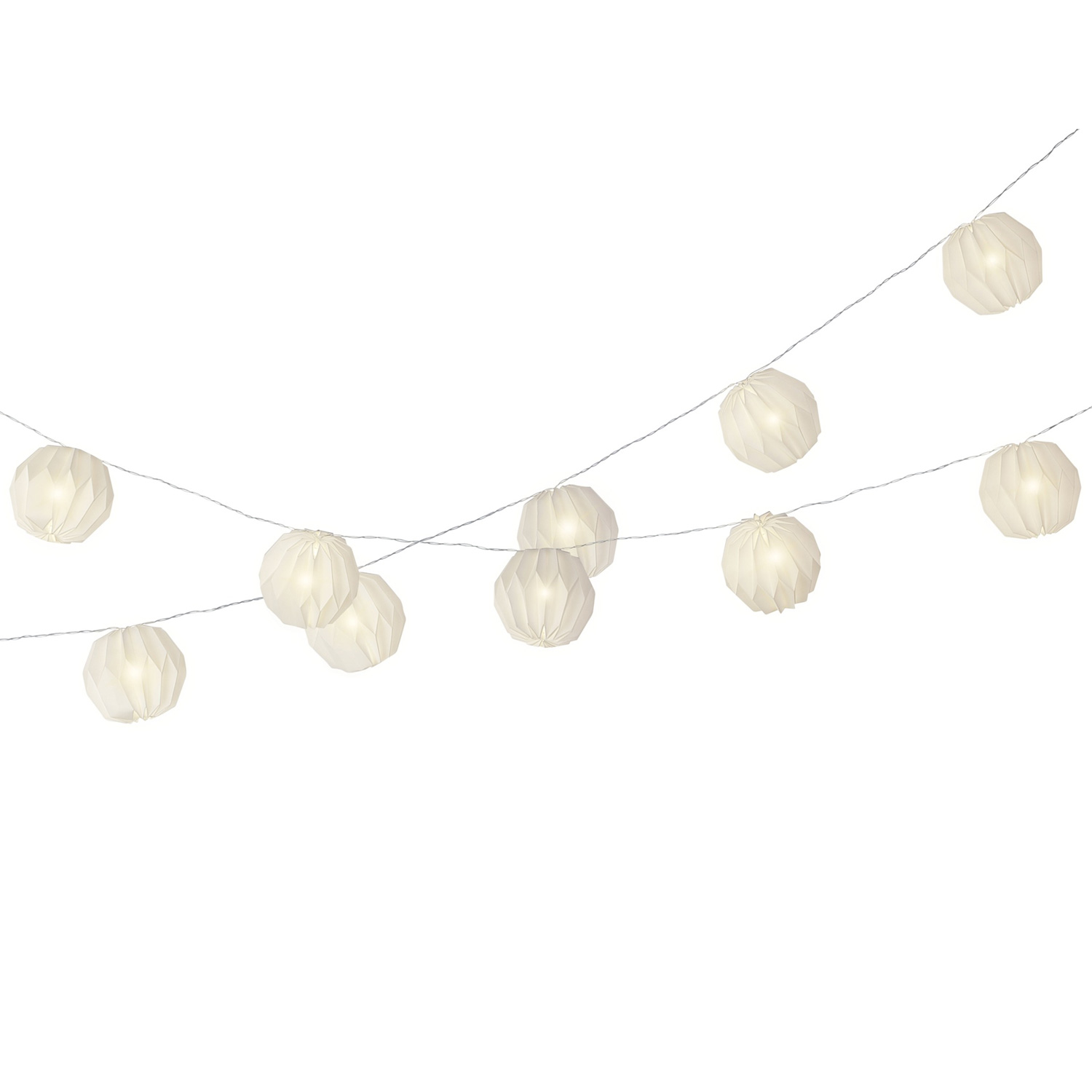 LED Lichterkette Origami Lampions - 10 weisse XL Papierblumen - Timer - L- 3-6m - Batteriebetrieb